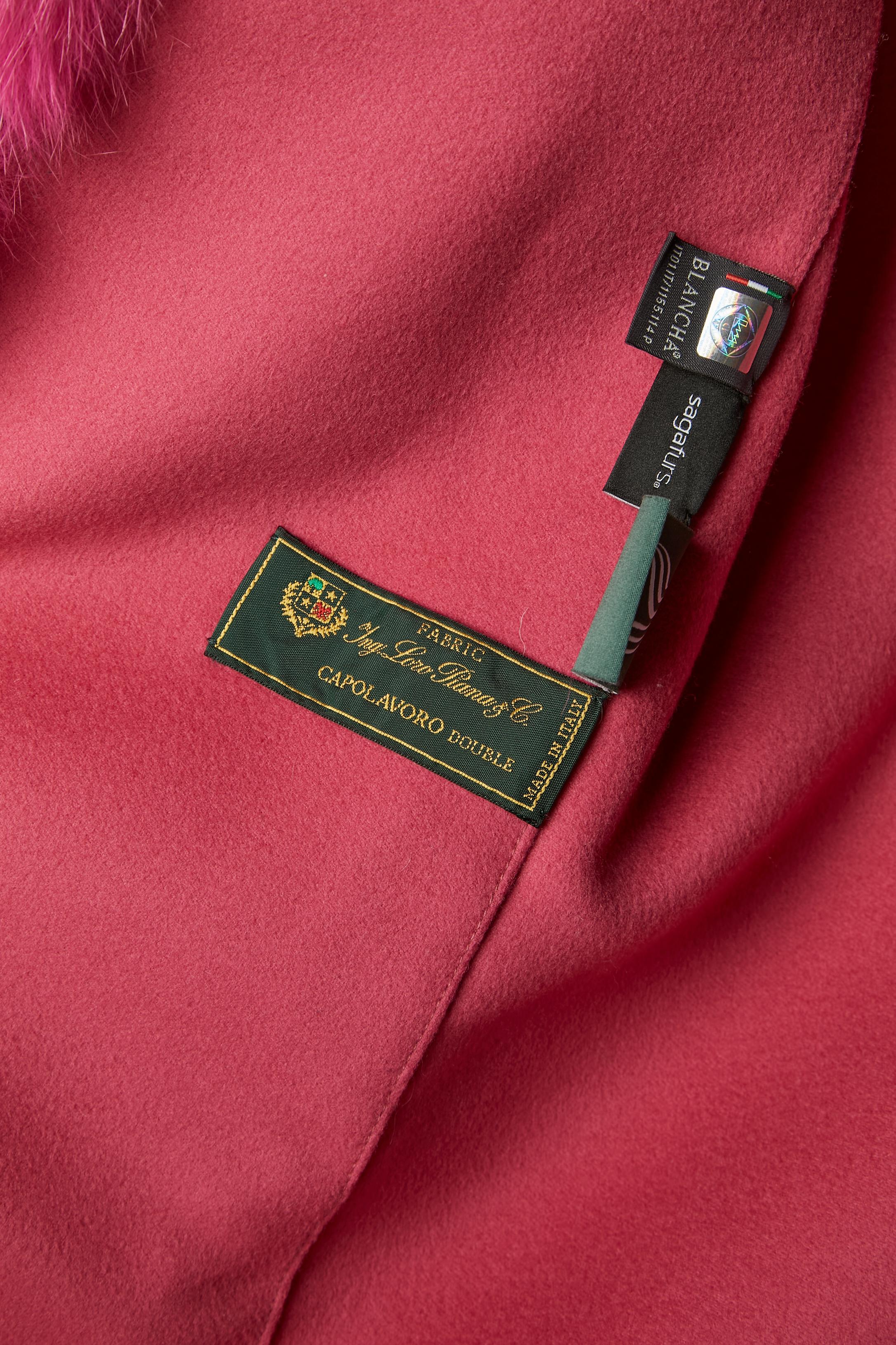 Chaleco rosa de lana y piel con cinturón de lana BLANCHA en venta 1