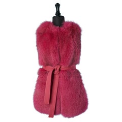 Pink wool and fur vest with wool belt BLANCHA