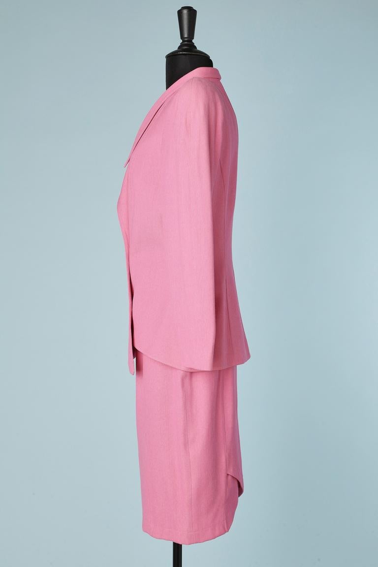 Pink wool asymmetrical double-breasted skirt suit Thierry Mugler Activ In Excellent Condition For Sale In Saint-Ouen-Sur-Seine, FR