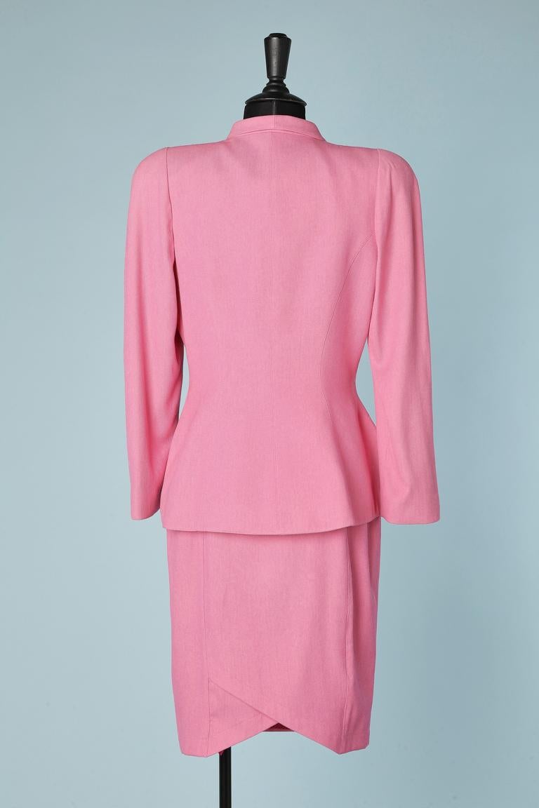 Women's Pink wool asymmetrical double-breasted skirt suit Thierry Mugler Activ For Sale