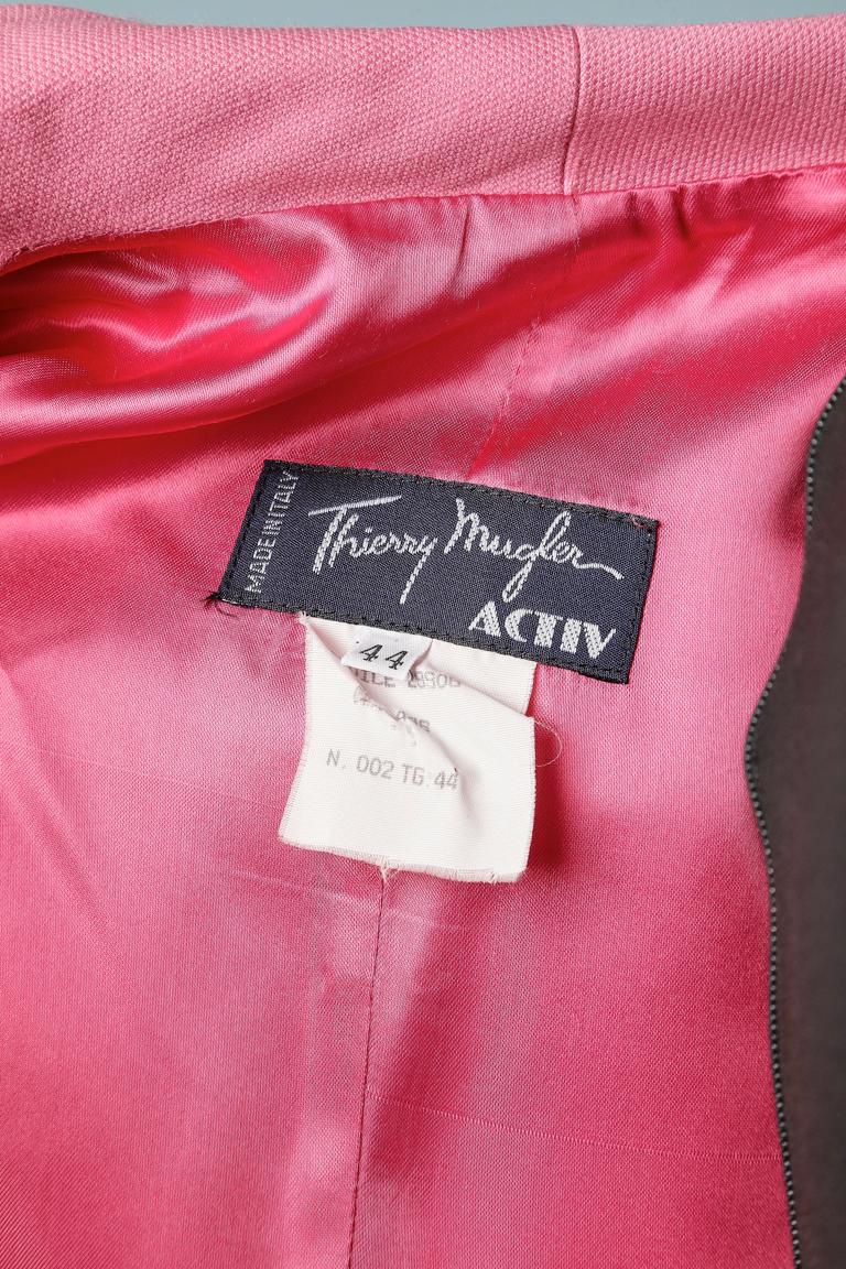 Pink wool asymmetrical double-breasted skirt suit Thierry Mugler Activ For Sale 1