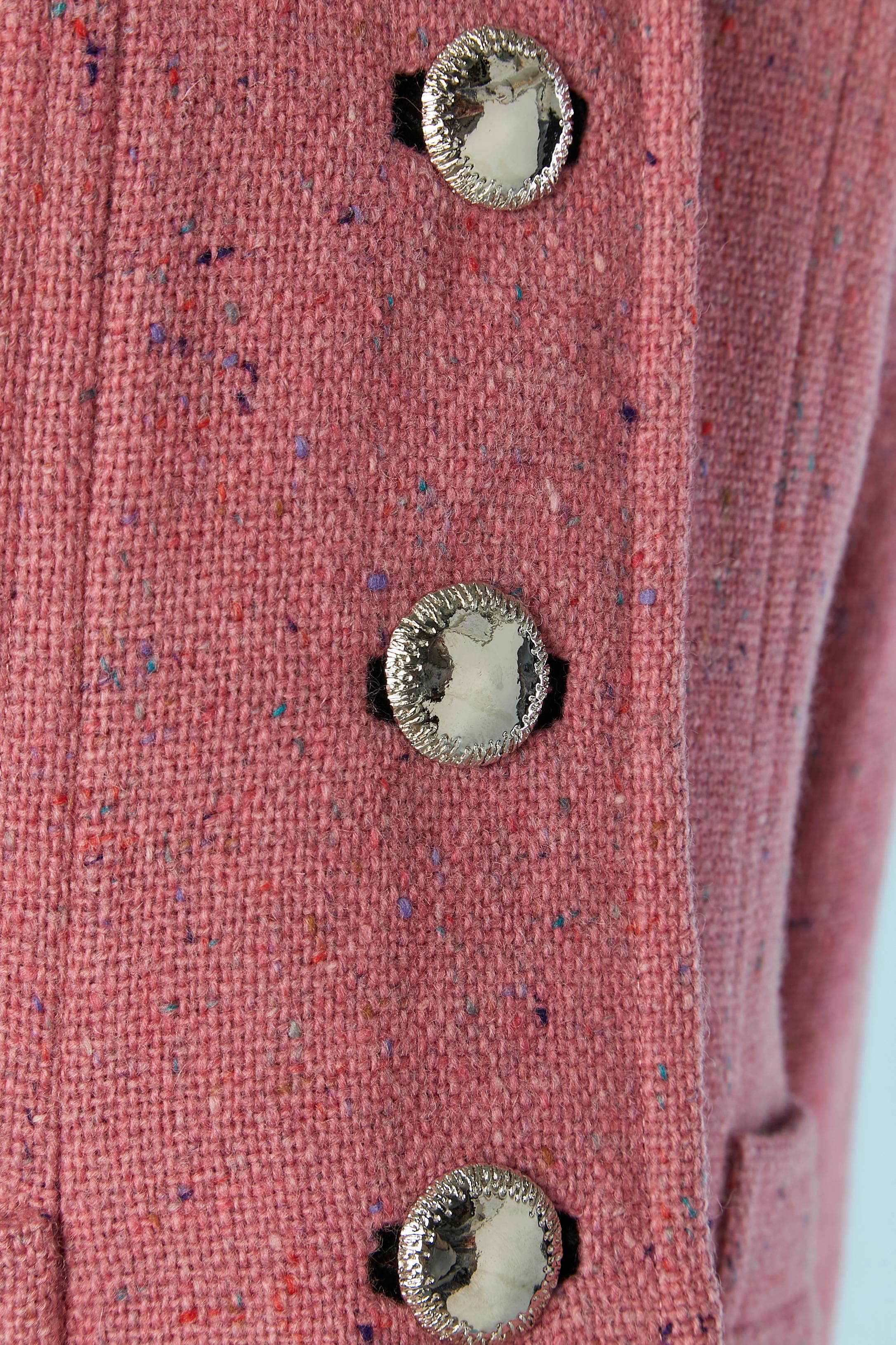 Pink wool chiné jacket with silver button YVES SAINT LAURENT RIVE GAUCHE In Excellent Condition For Sale In Saint-Ouen-Sur-Seine, FR
