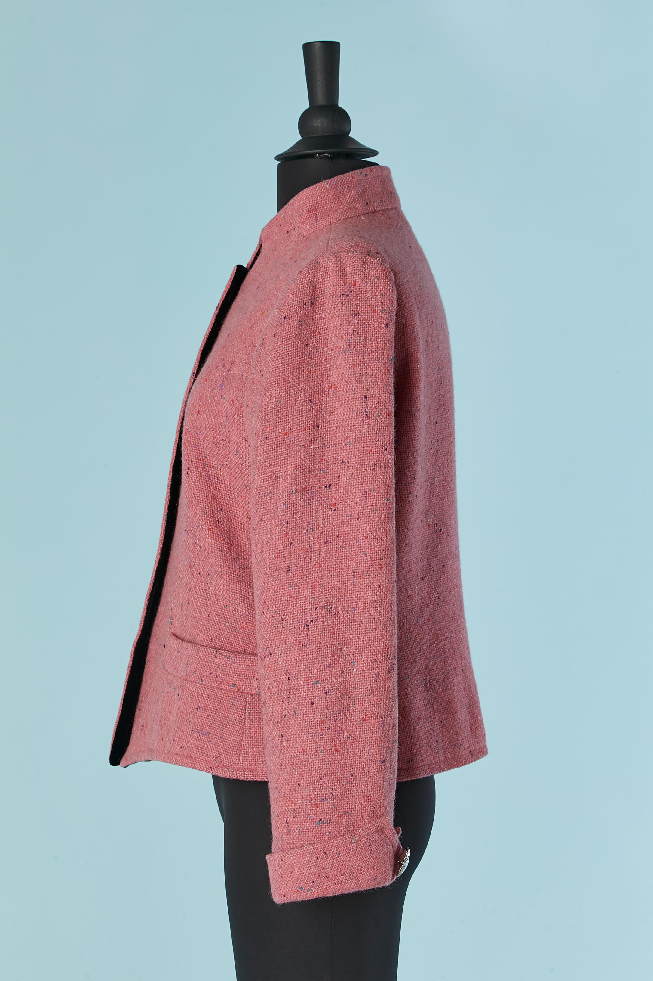 Pink wool chiné jacket with silver button YVES SAINT LAURENT RIVE GAUCHE For Sale 1