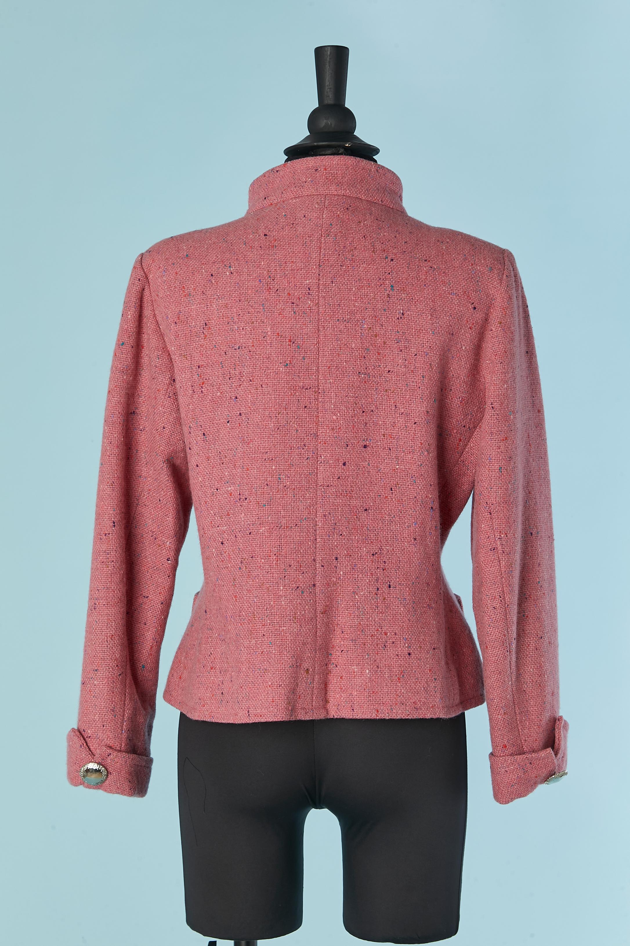 Pink wool chiné jacket with silver button YVES SAINT LAURENT RIVE GAUCHE For Sale 2