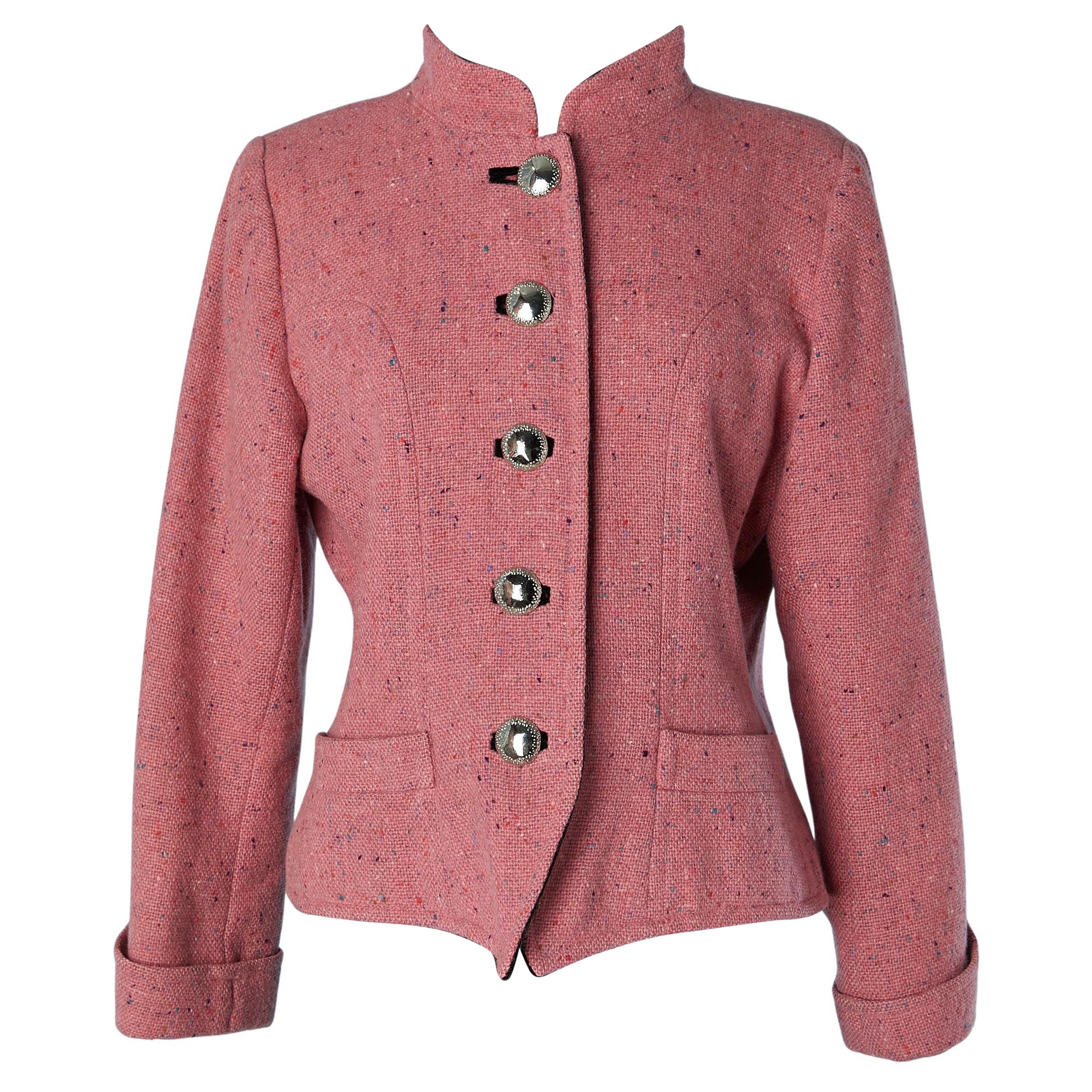 Pink wool chiné jacket with silver button YVES SAINT LAURENT RIVE GAUCHE