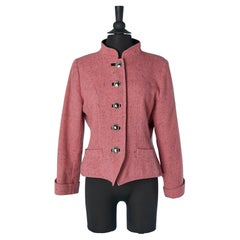 Giacca in lana chiné rosa con bottoni d'argento Yves Saint Laurent Rive Gauche