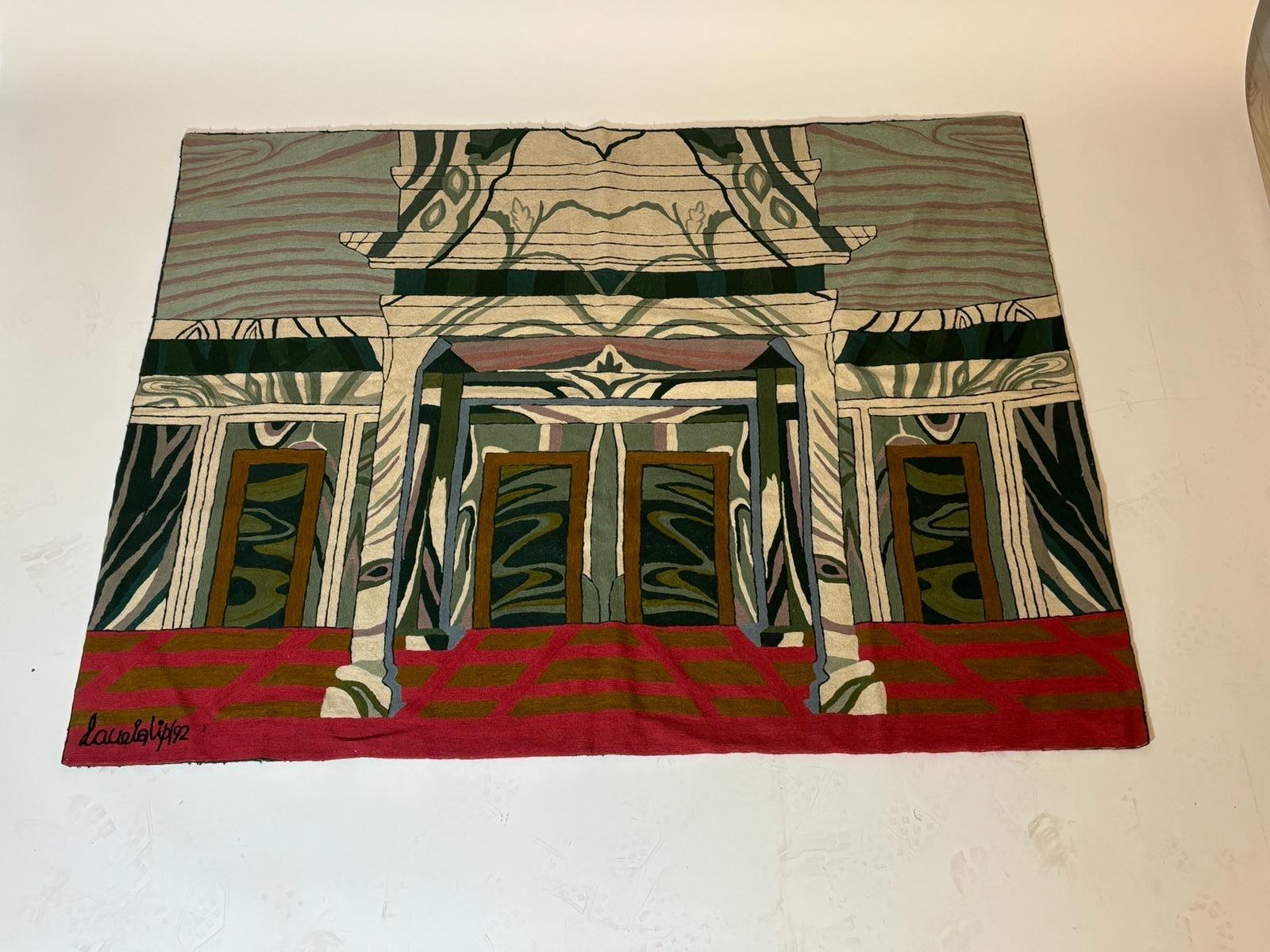 Moderne Tapisserie de laine rose de Nanda Vigo, 1992 en vente