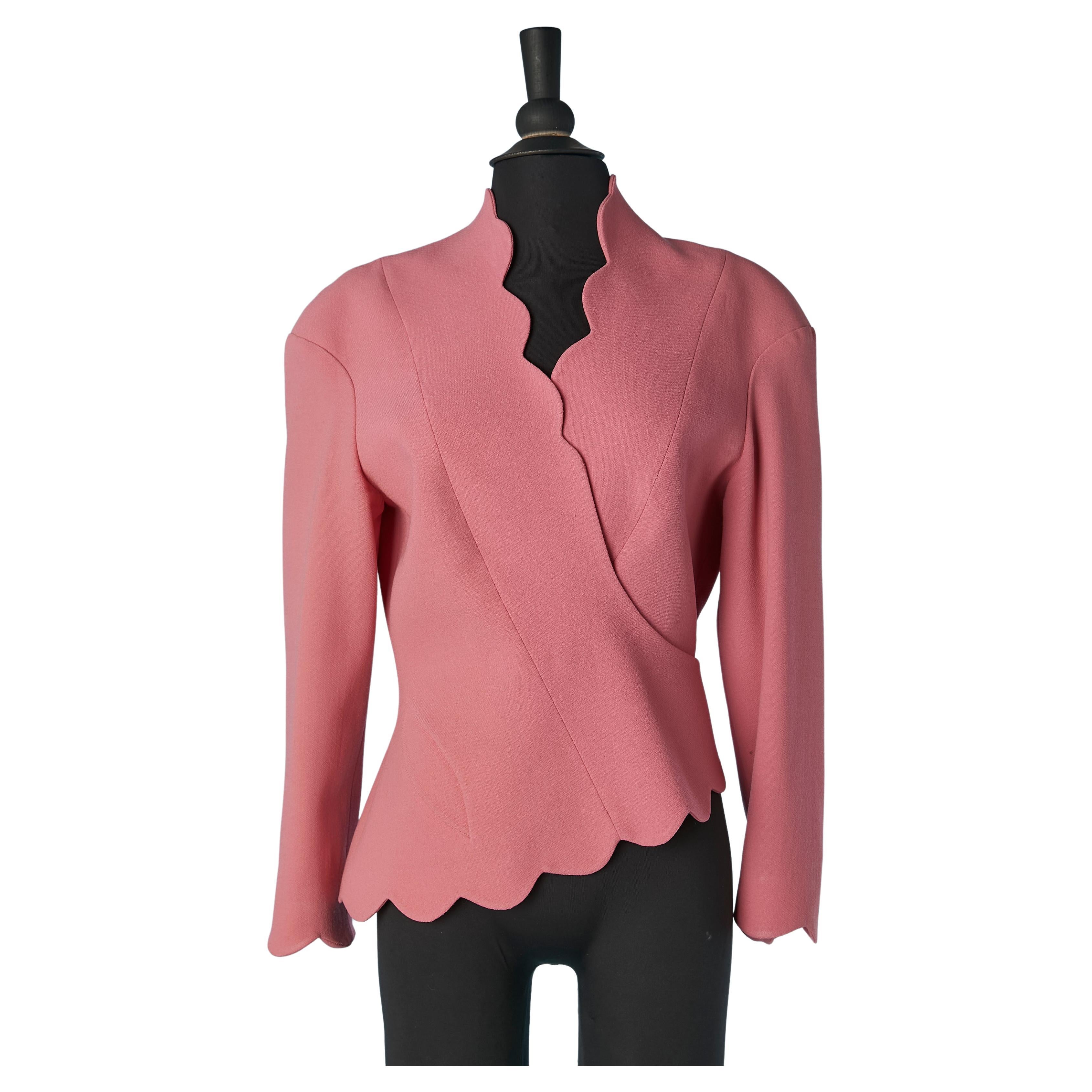 Pink wool wrapped asymmetrical jacket with pink buckle Thierry Mugler ACTIV  For Sale