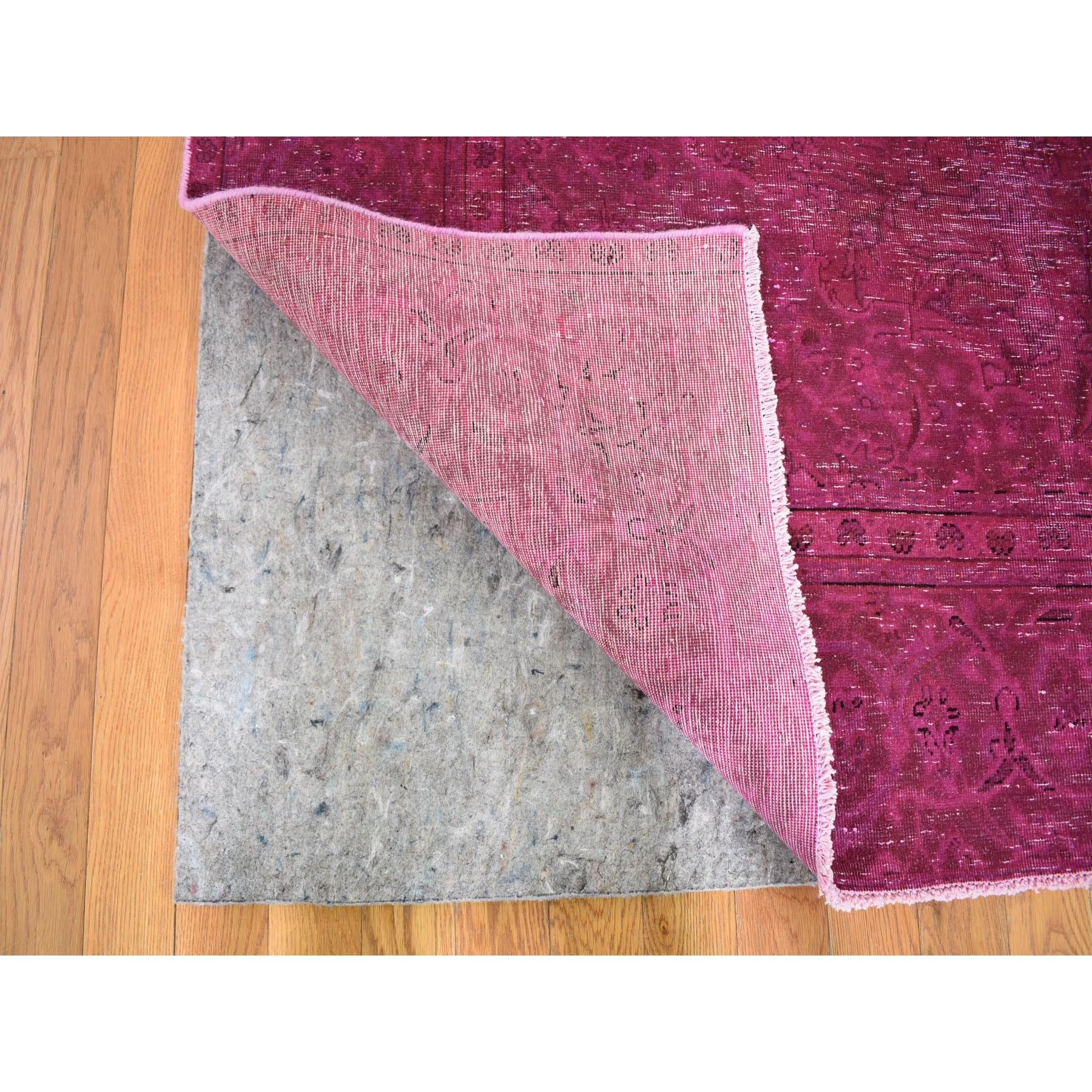 Pink Worn Down Overdyed Persian Tabriz Vintage Hand Knotted Wool Oriental Rug In Good Condition For Sale In Carlstadt, NJ