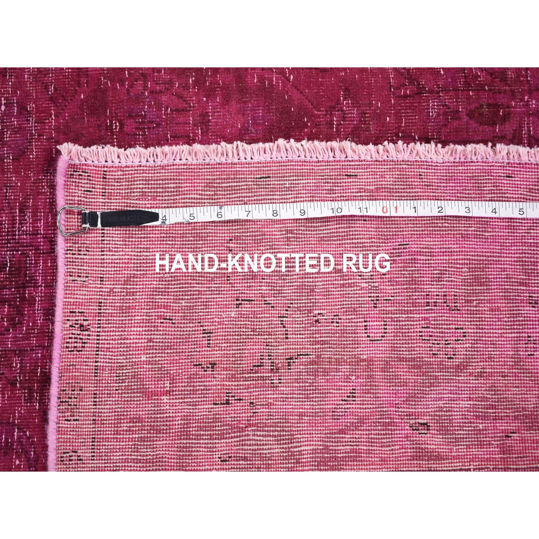 Pink Worn Down Overdyed Persian Tabriz Vintage Hand Knotted Wool Oriental Rug For Sale 3