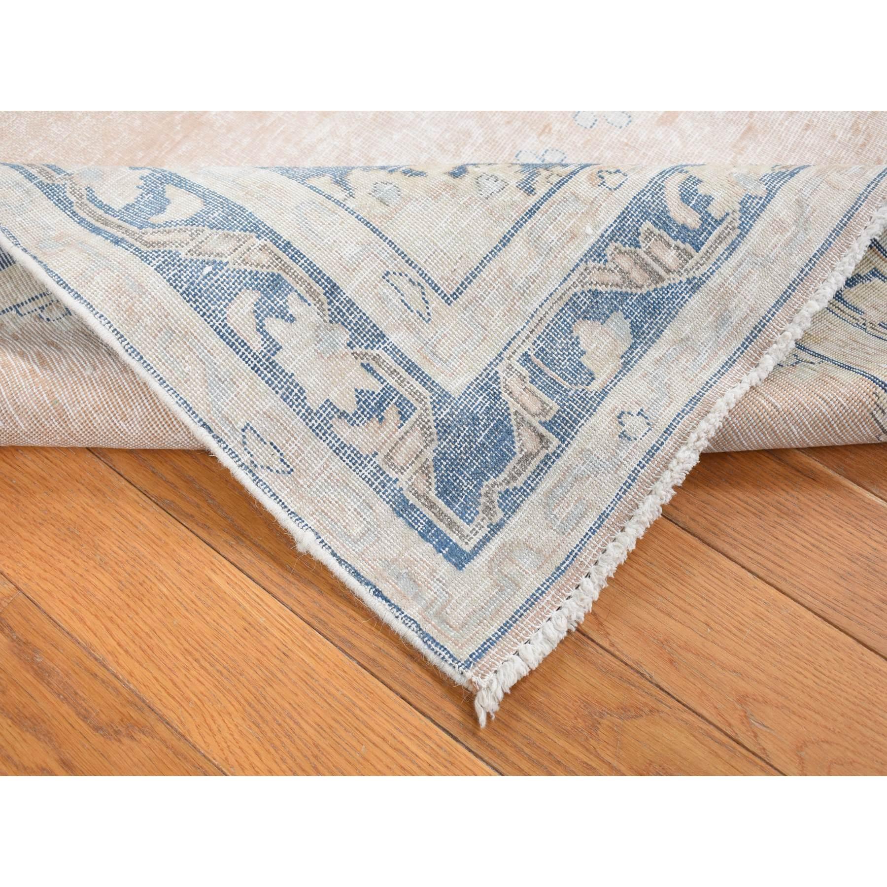 Hand-Knotted Pink Worn Wool Hand Knotted White Wash Vintage Kerman Worn Pile Distressed Rug For Sale