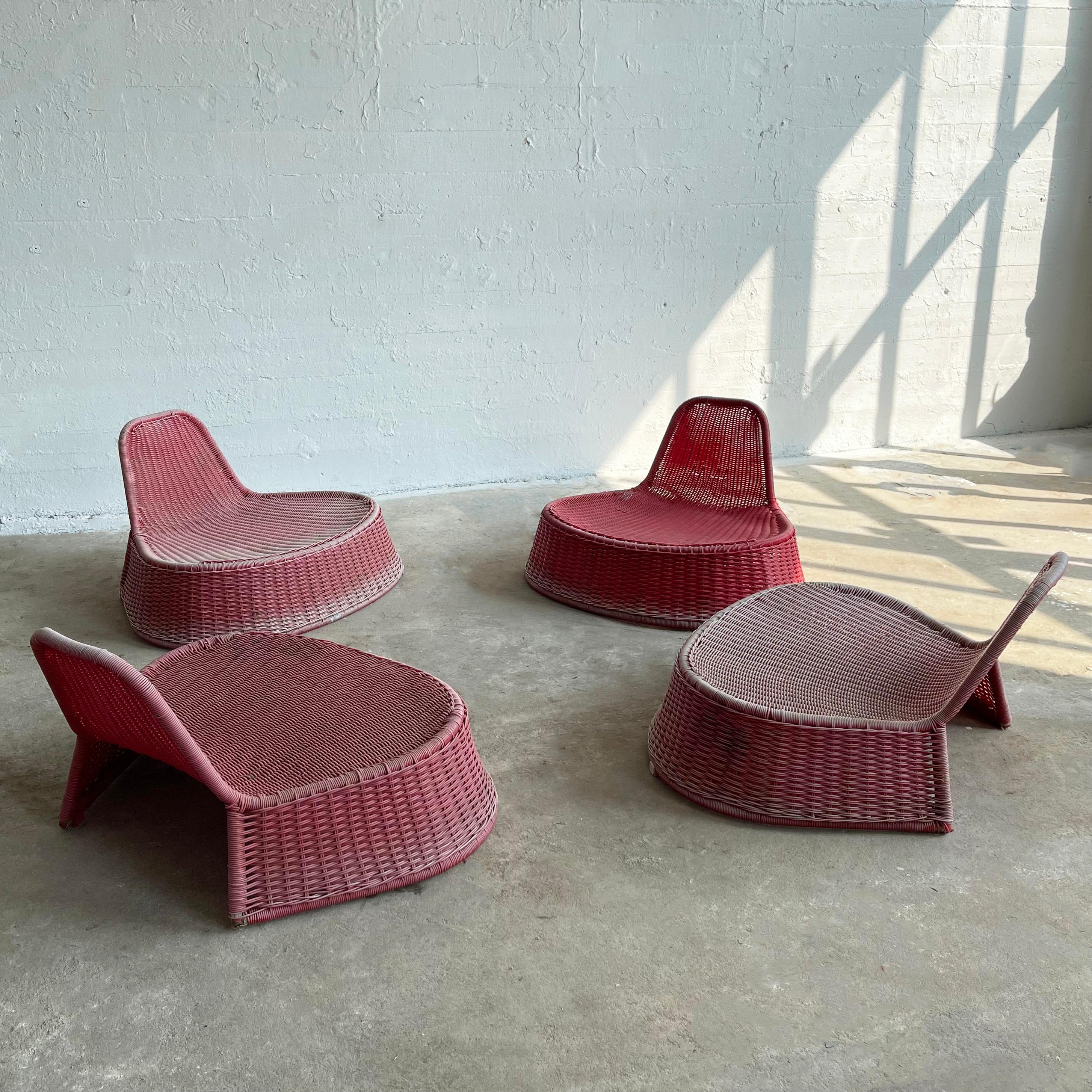 Plastic Pink Woven Outdoor Lounge Chairs By Monika Mulder For Ikea For Sale