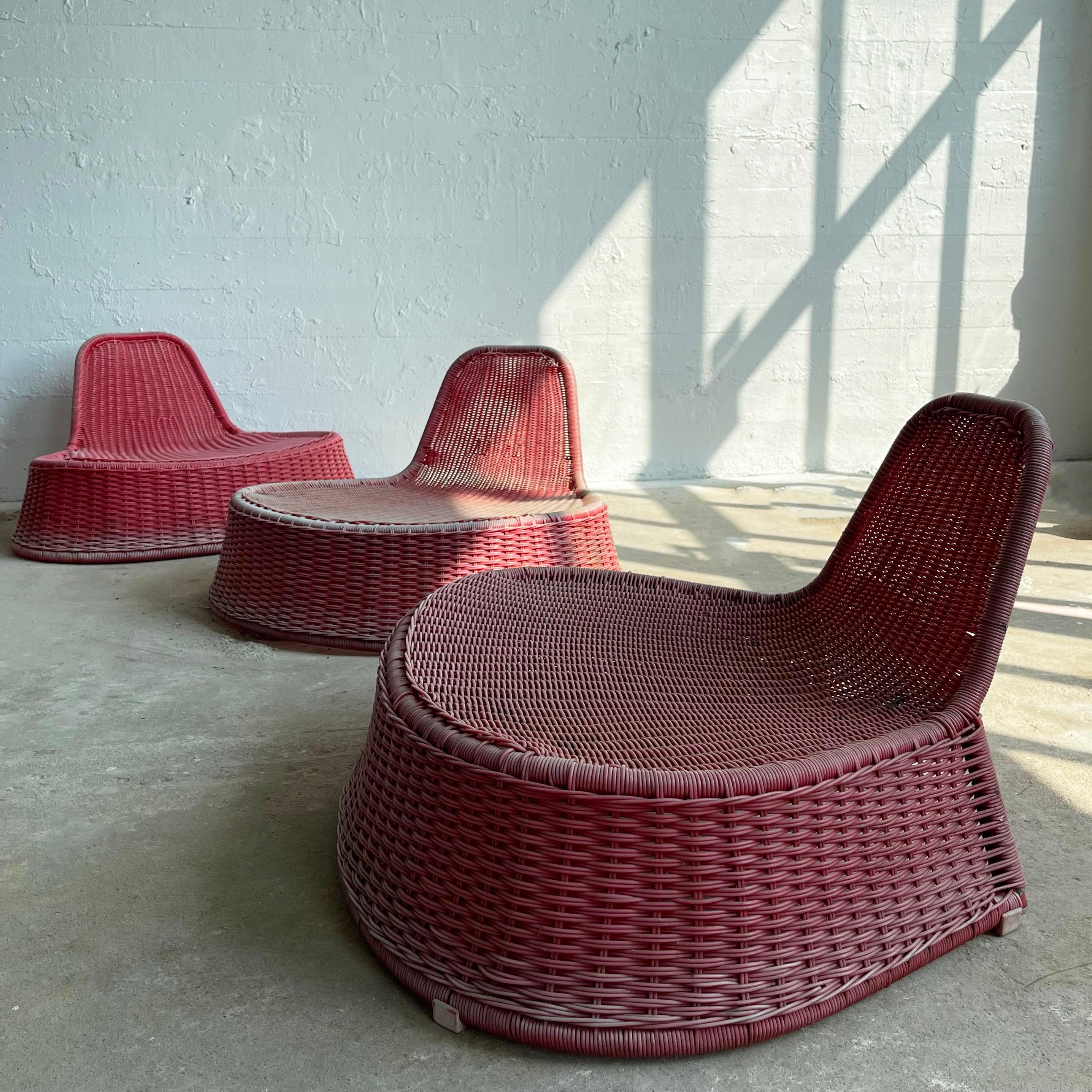Swedish Pink Woven Outdoor Lounge Chairs By Monika Mulder For Ikea For Sale