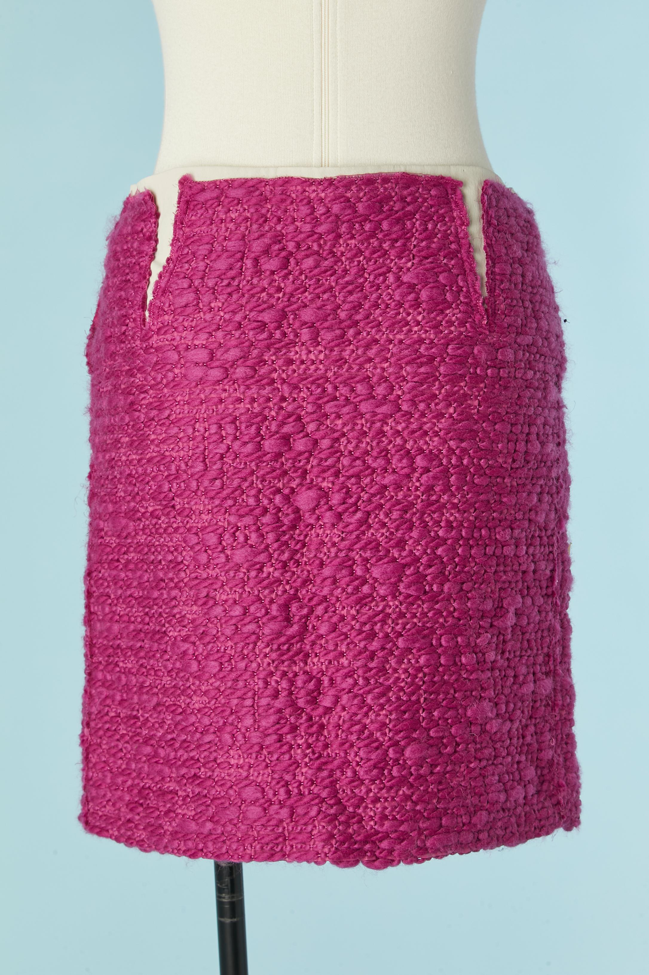 Pink woven wool threads appliqué on cotton base skirt Bottega Veneta For Sale 1