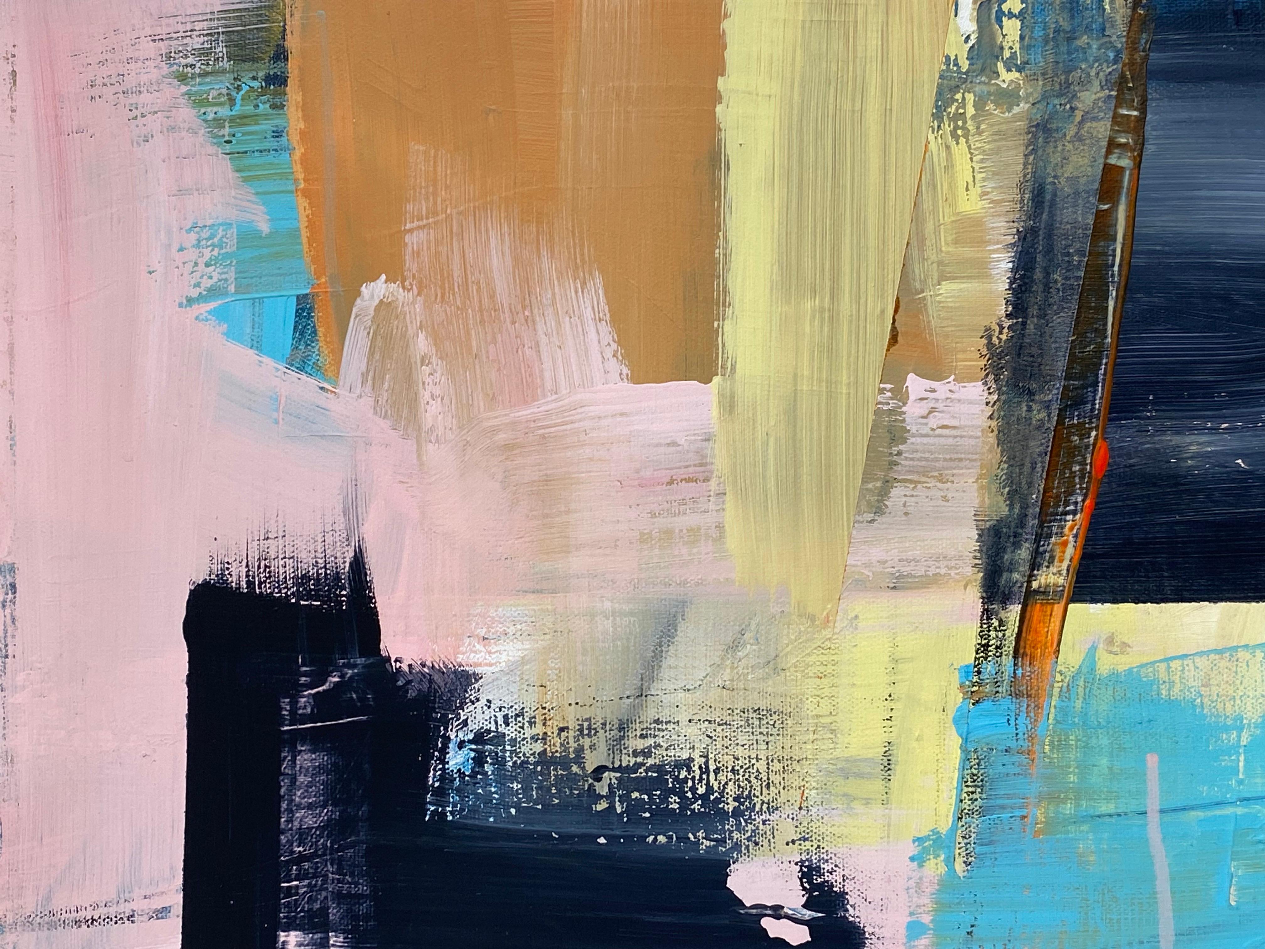 Pink yellow blue abstract contemporary painting titled 