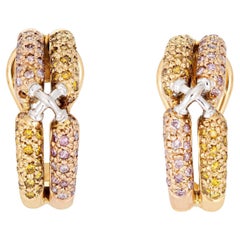 Rosa & Gelbfarbene Diamant-Ohrringe Nachlass 18k Gelbgold Shrimp Jewelry