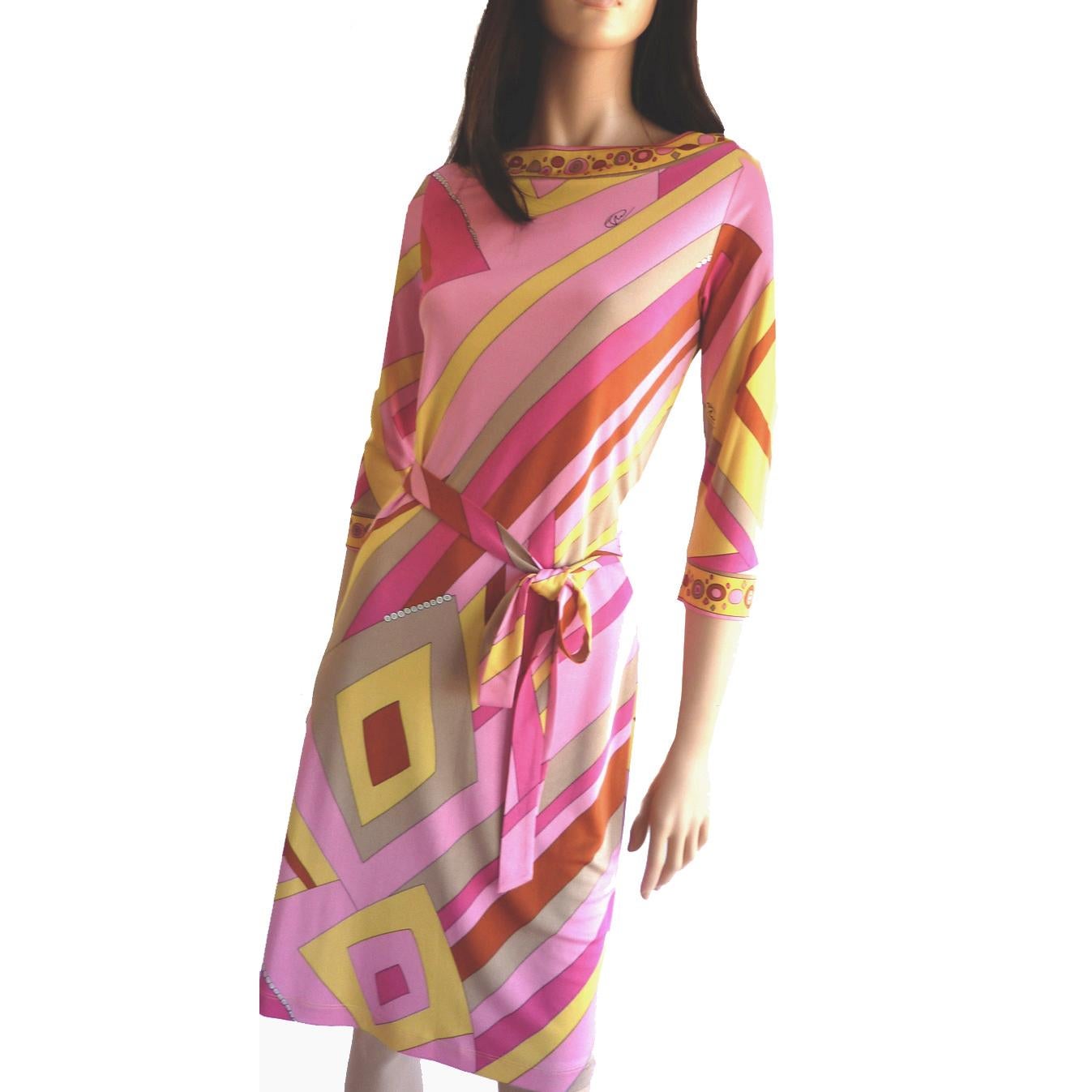 Pink Yellow Deco Mix Print Silk Shift FLORA KUNG Dress  NWT In New Condition For Sale In Boston, MA