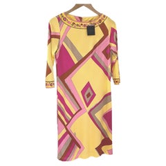 Pink Yellow Deco Mix Print Silk Shift FLORA KUNG Dress  NWT