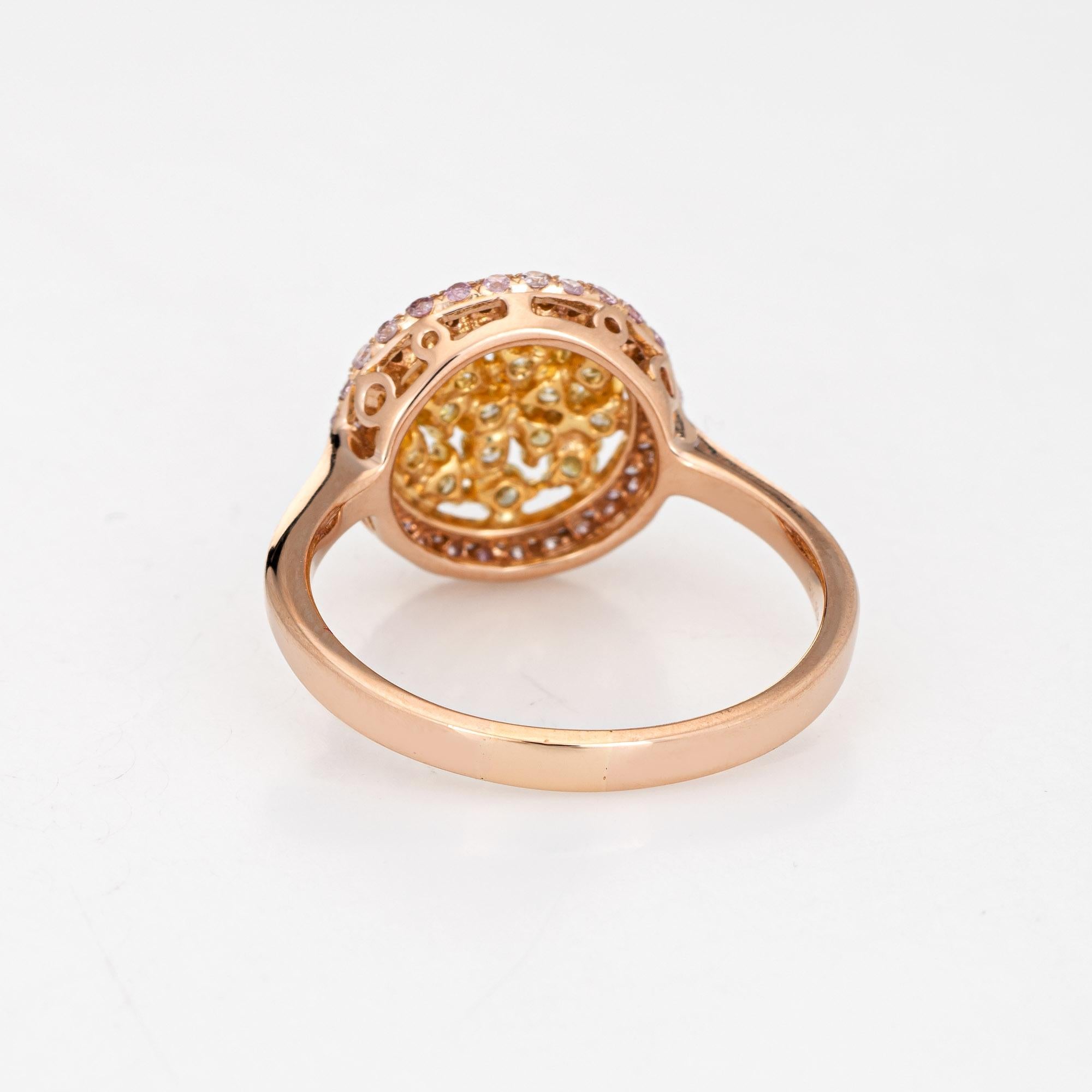 Pink Yellow Diamond Halo Ring Estate 18 Karat Rose Gold Fine Colored Gemstones In Good Condition For Sale In Torrance, CA