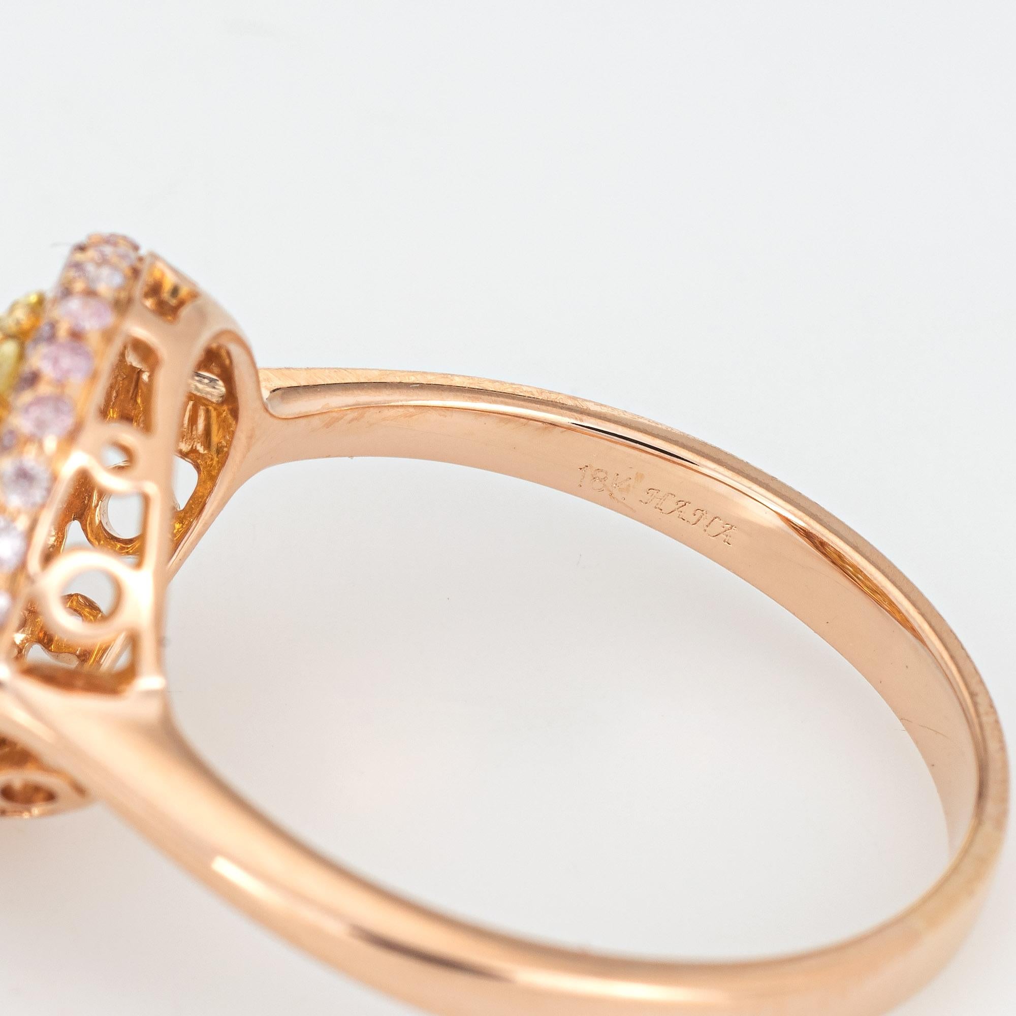 Pink Yellow Diamond Halo Ring Estate 18 Karat Rose Gold Fine Colored Gemstones For Sale 1