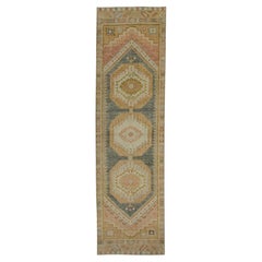 Pink 
Yellow Geometric Design Handwoven Wool Turkish Oushak Runner