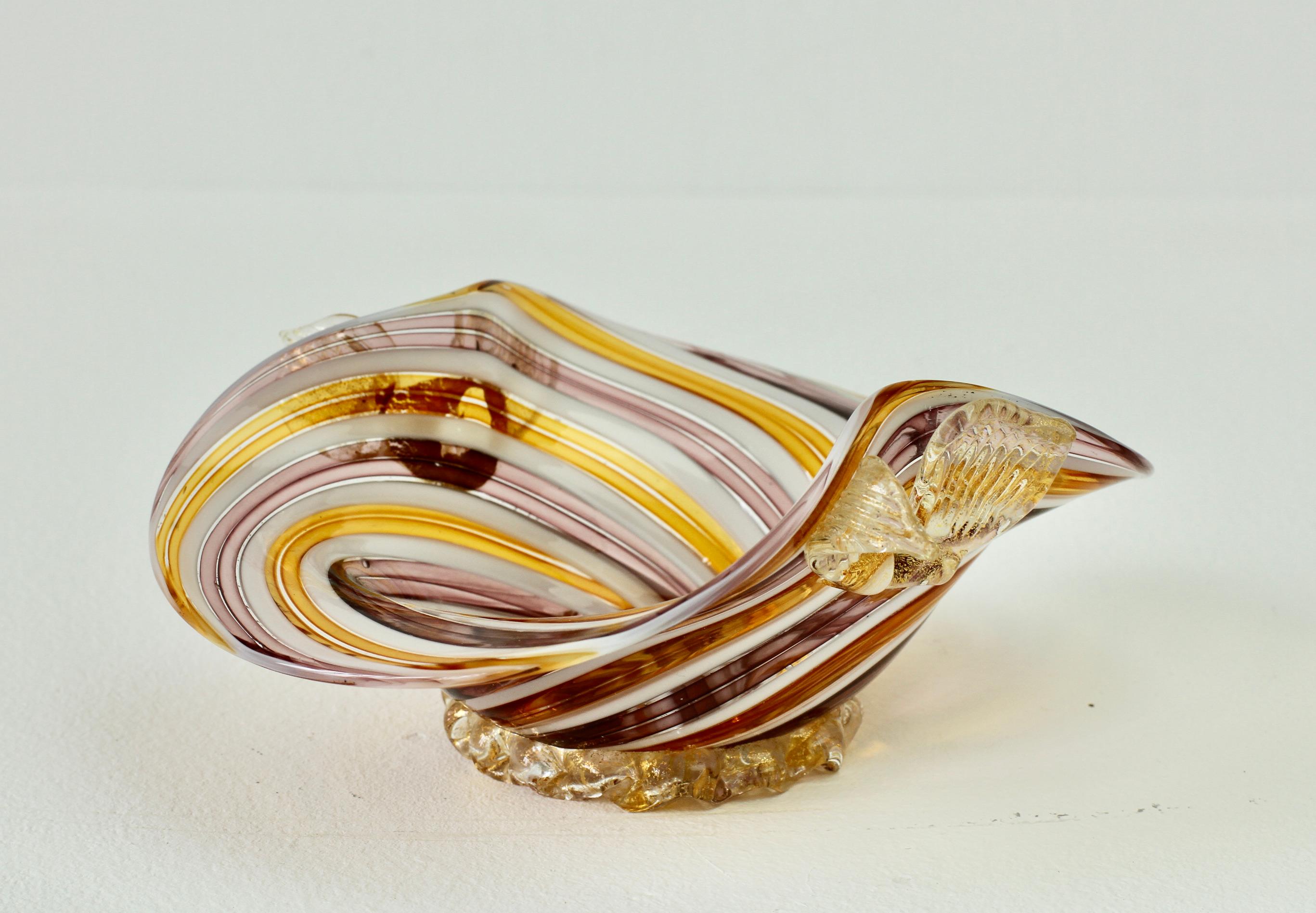 Pink, Yellow & Gold Leaf Murano Glass Filigrana Bowl, Dish or Ashtray, c.1960s 3