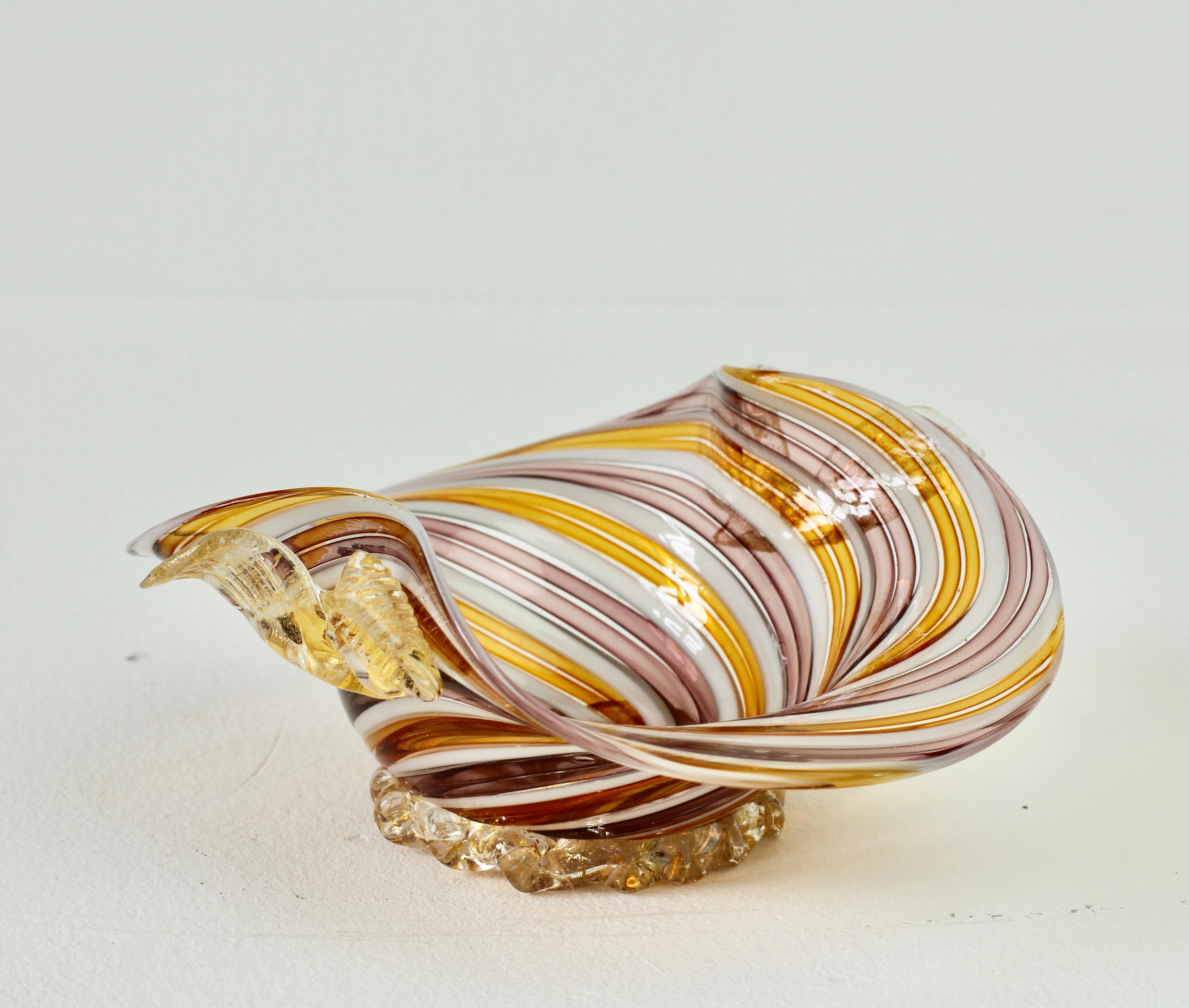 Pink, Yellow & Gold Leaf Murano Glass Filigrana Bowl, Dish or Ashtray, c.1960s 4