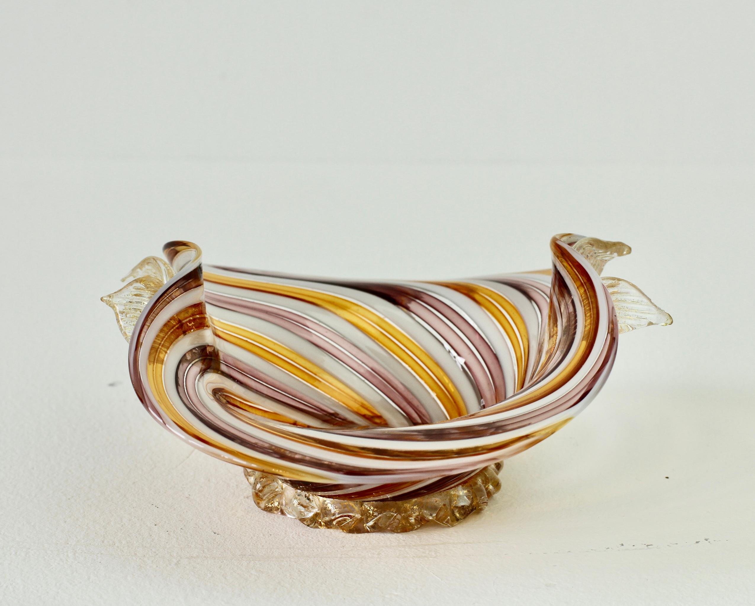 Pink, Yellow & Gold Leaf Murano Glass Filigrana Bowl, Dish or Ashtray, c.1960s 5