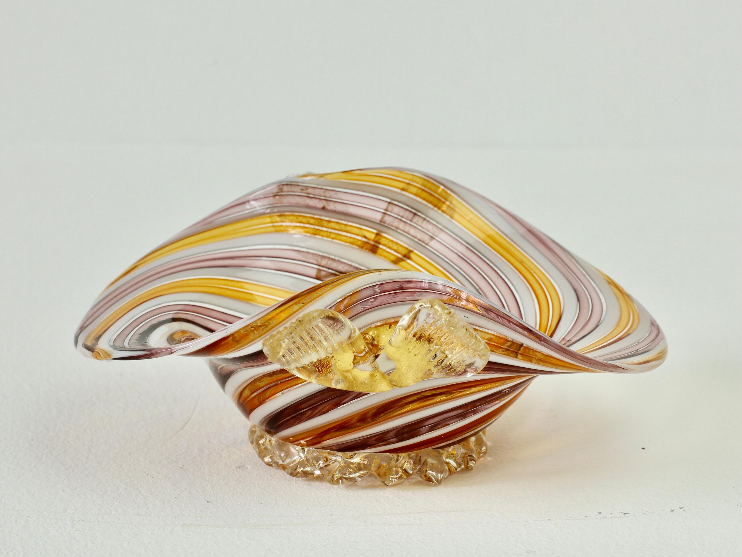 Pink, Yellow & Gold Leaf Murano Glass Filigrana Bowl, Dish or Ashtray, c.1960s 6