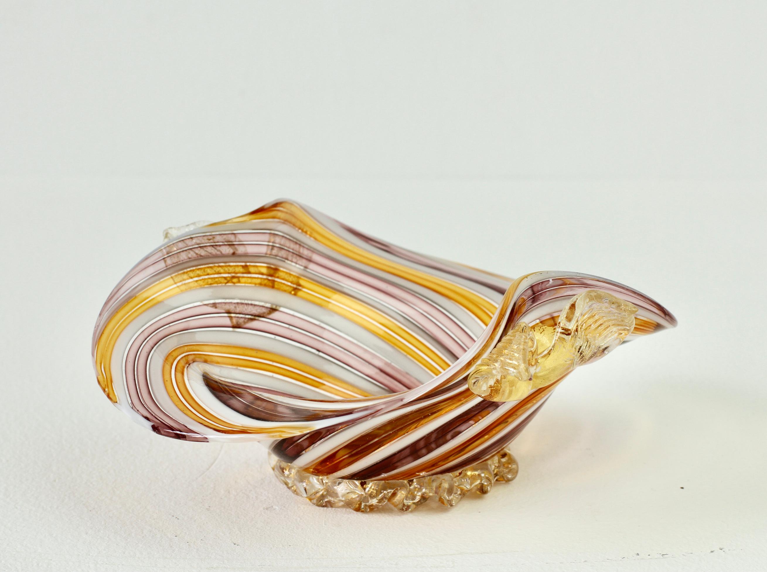 Pink, Yellow & Gold Leaf Murano Glass Filigrana Bowl, Dish or Ashtray, c.1960s 7