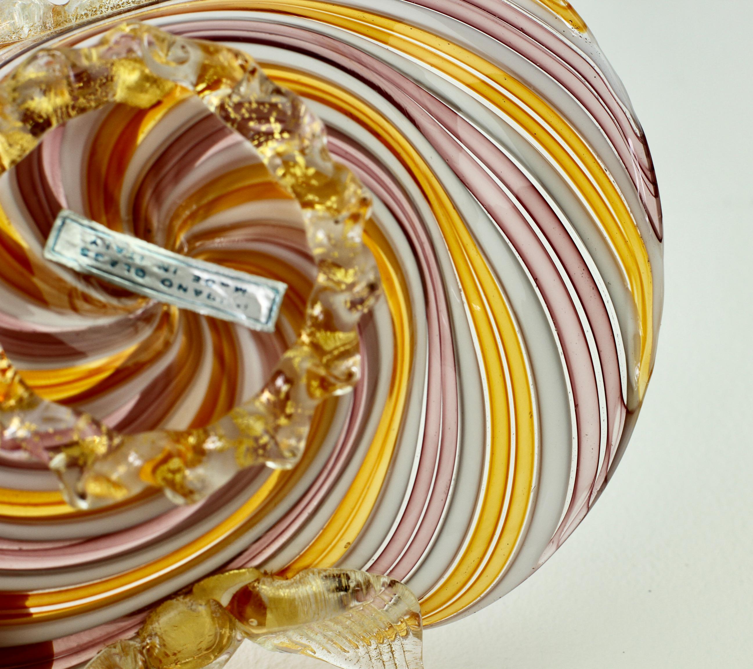 Pink, Yellow & Gold Leaf Murano Glass Filigrana Bowl, Dish or Ashtray, c.1960s 12