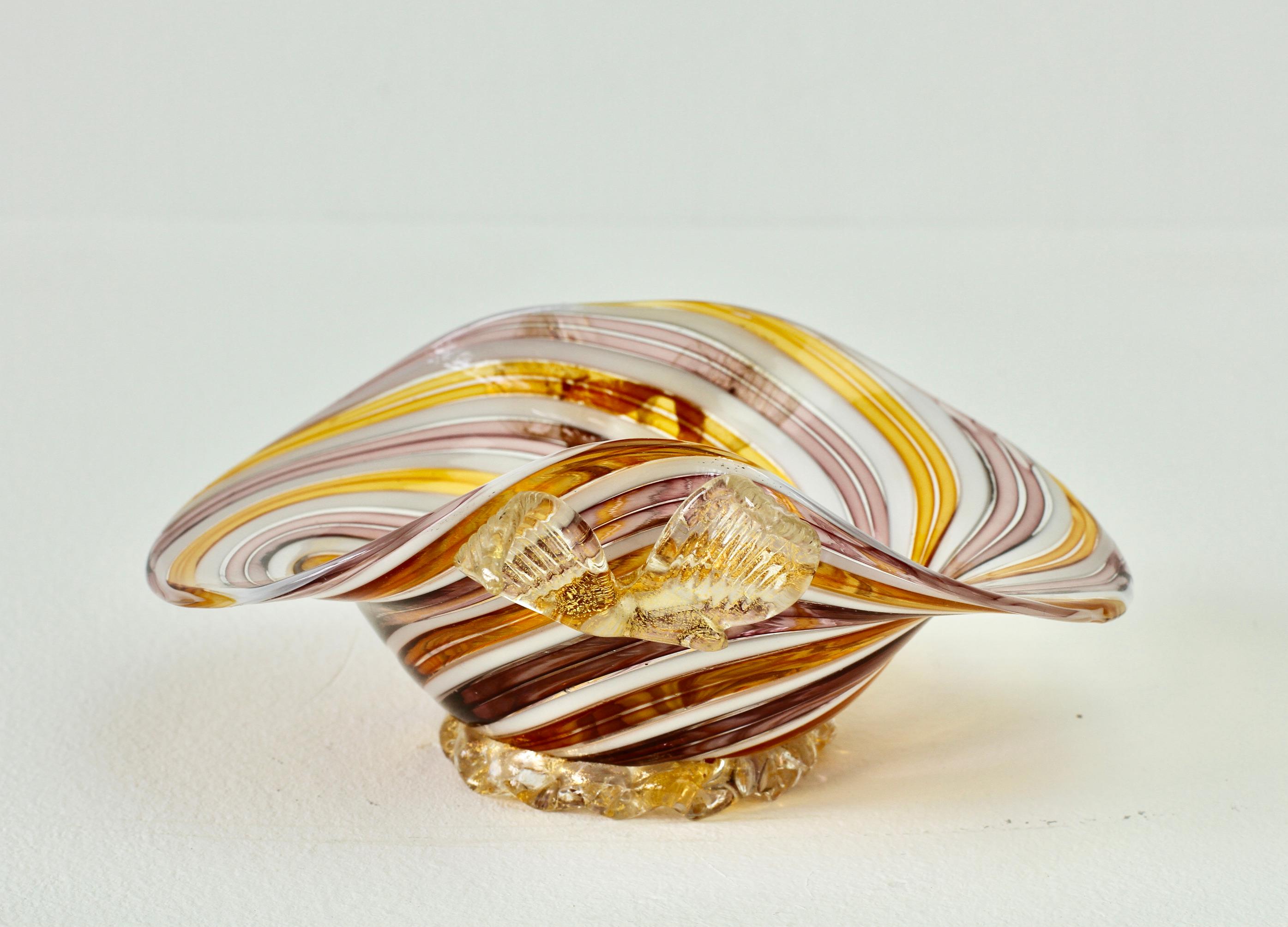 20th Century Pink, Yellow & Gold Leaf Murano Glass Filigrana Bowl, Dish or Ashtray, c.1960s