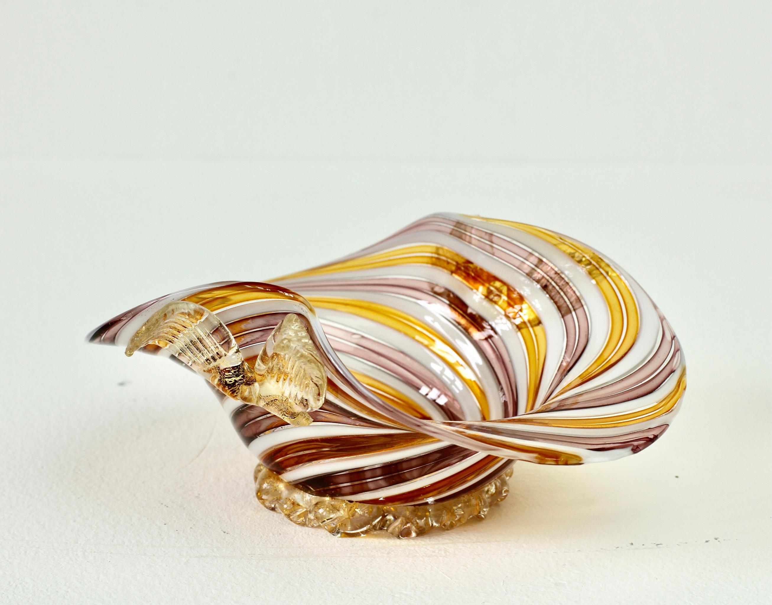 Pink, Yellow & Gold Leaf Murano Glass Filigrana Bowl, Dish or Ashtray, c.1960s 2