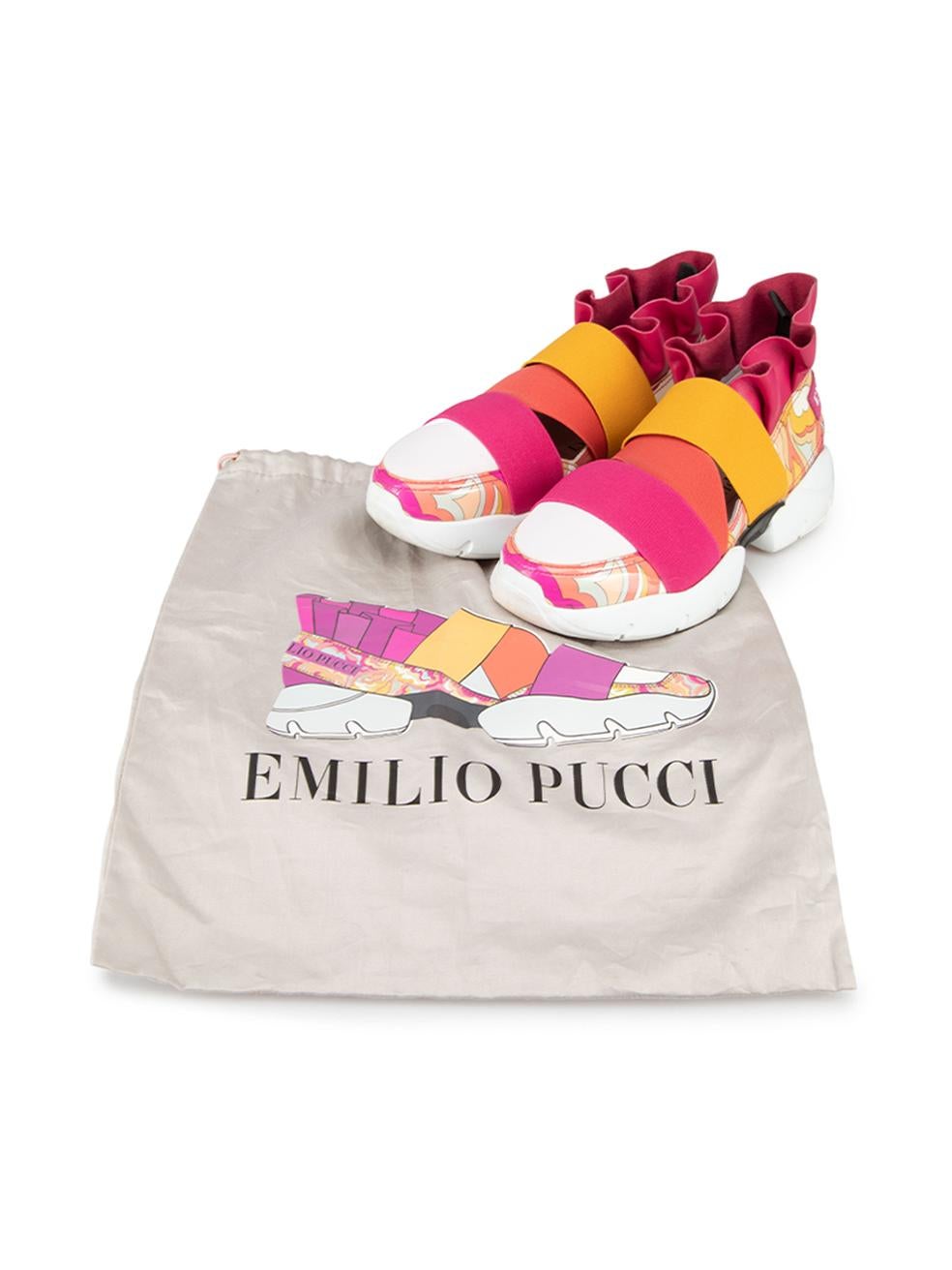 Emilio Pucci Pink & Yellow Leather Ruffle Trim Trainers Size IT 36 For Sale 2