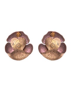 Boucles d'oreilles fleurs en saphir rose et jaune - Titane, or 18KT et diamants