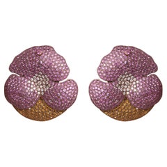 Pink & Yellow Sapphire Flower Earrings - Titanium, 18KT Gold & Diamonds