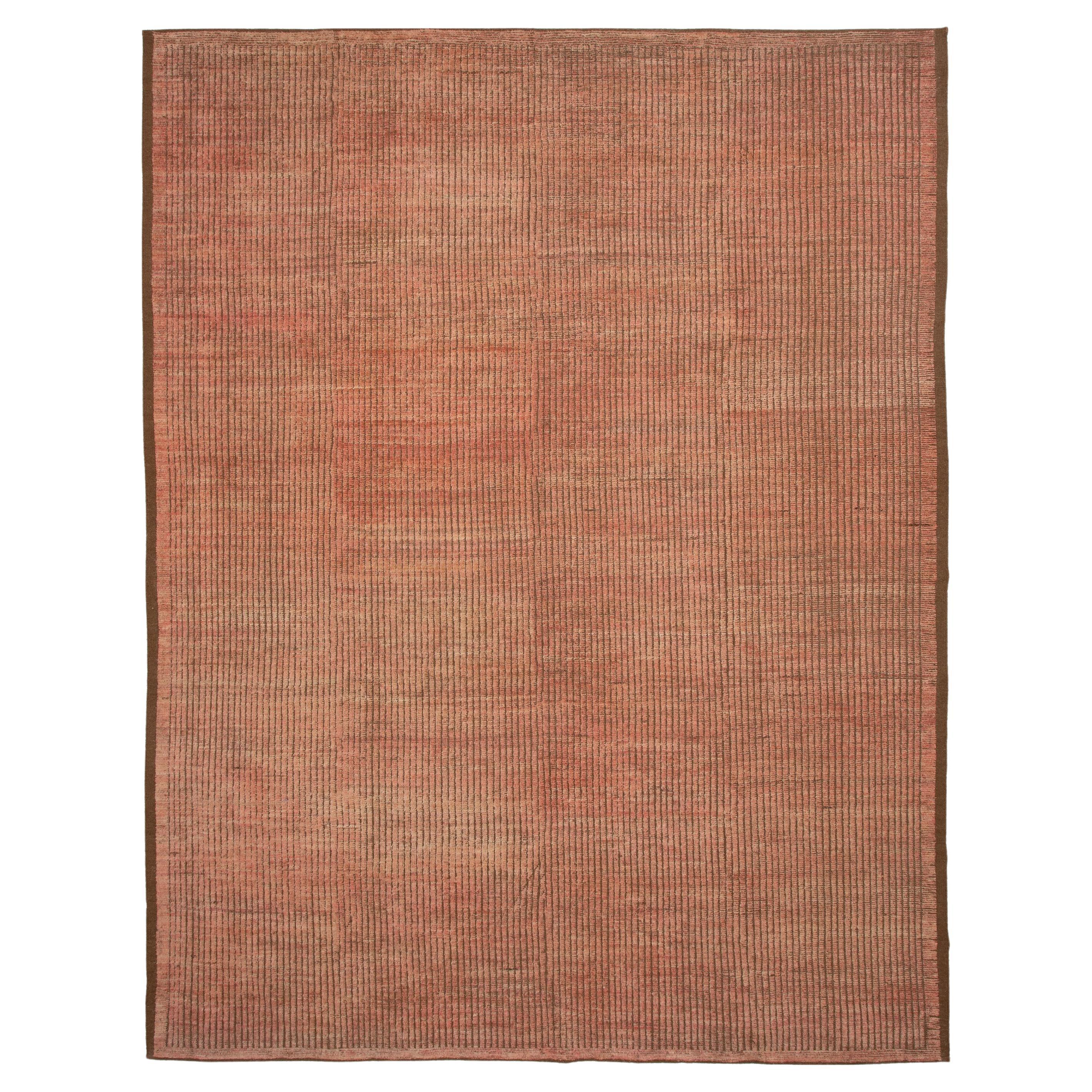 abc carpet Pink Zameen Modern Wool Rug - 12'9" x 16'8" For Sale