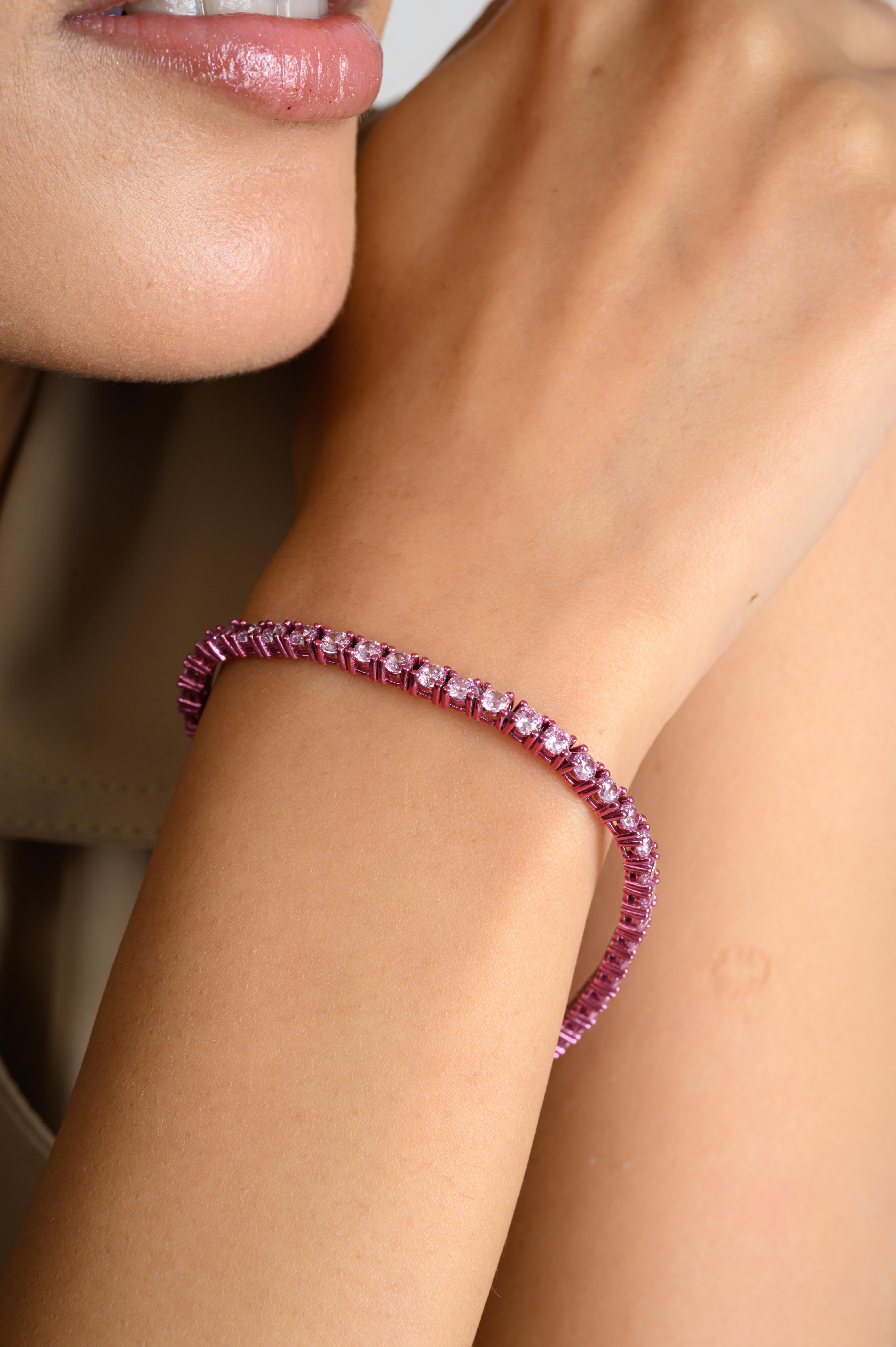 Pink Zircon Tennis Bracelet Wedding Gift for Her in sterling silver. You shall need statement tennis bracelet to make a statement with your look. Each piece features dazzling cubic zirconia stones, renowned for their brilliance and clarity, set in