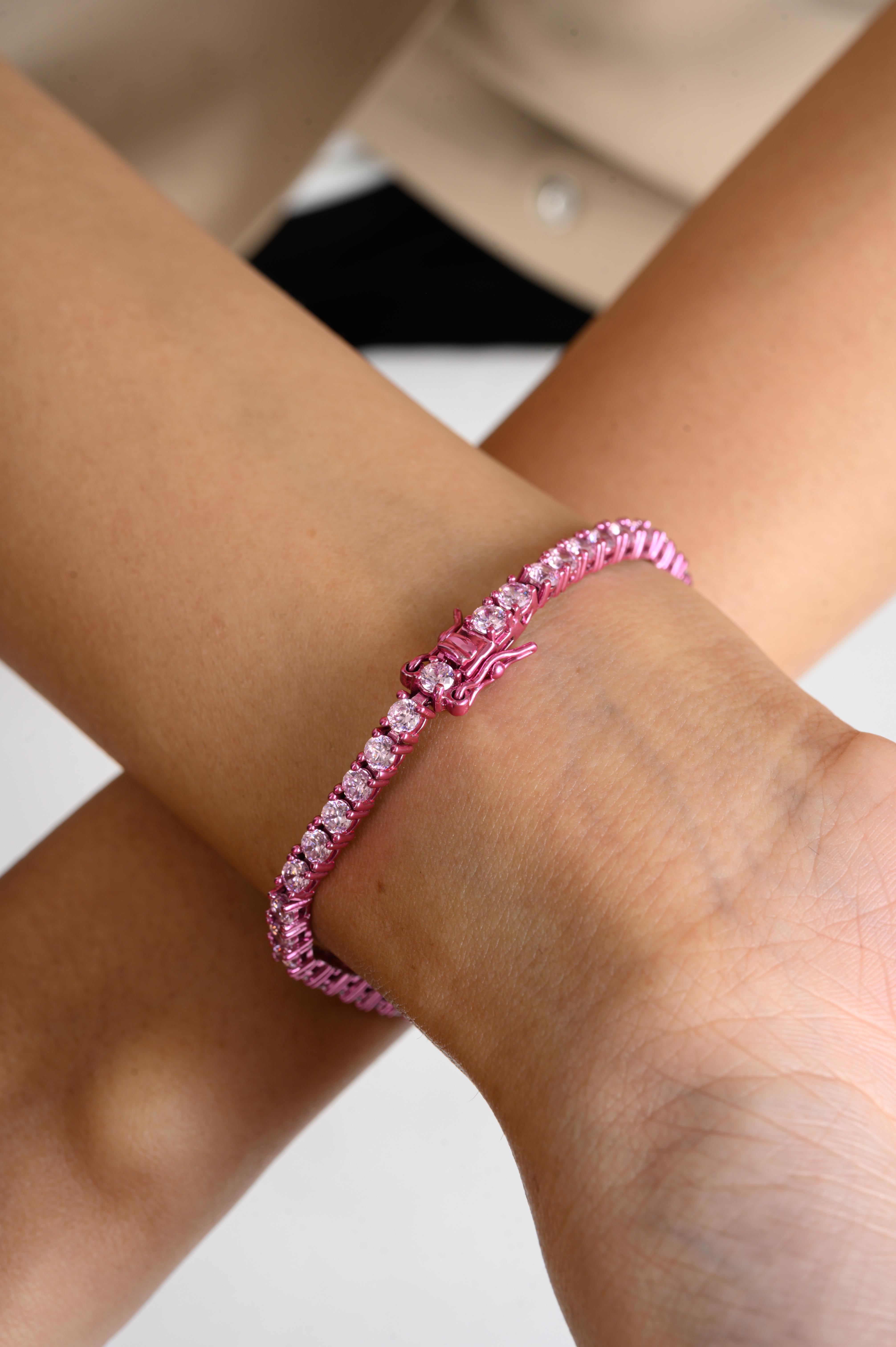 Round Cut Pink Zircon Tennis Bracelet Wedding Gift for Mom in 925 Sterling Silver Jewelry For Sale
