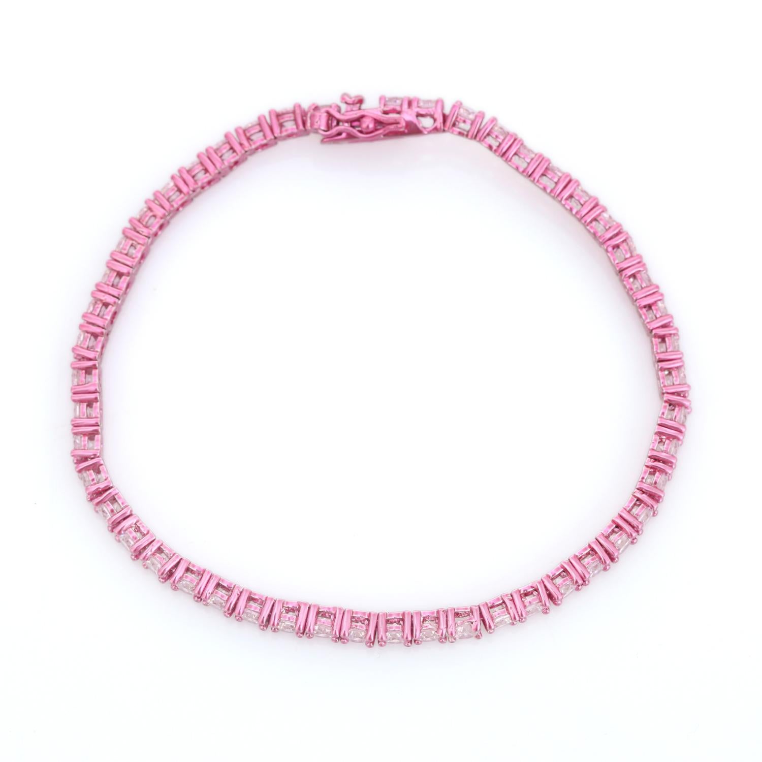 Pink Zircon Tennis Bracelet Wedding Gift for Mom in 925 Sterling Silver Jewelry In New Condition For Sale In New York, NY