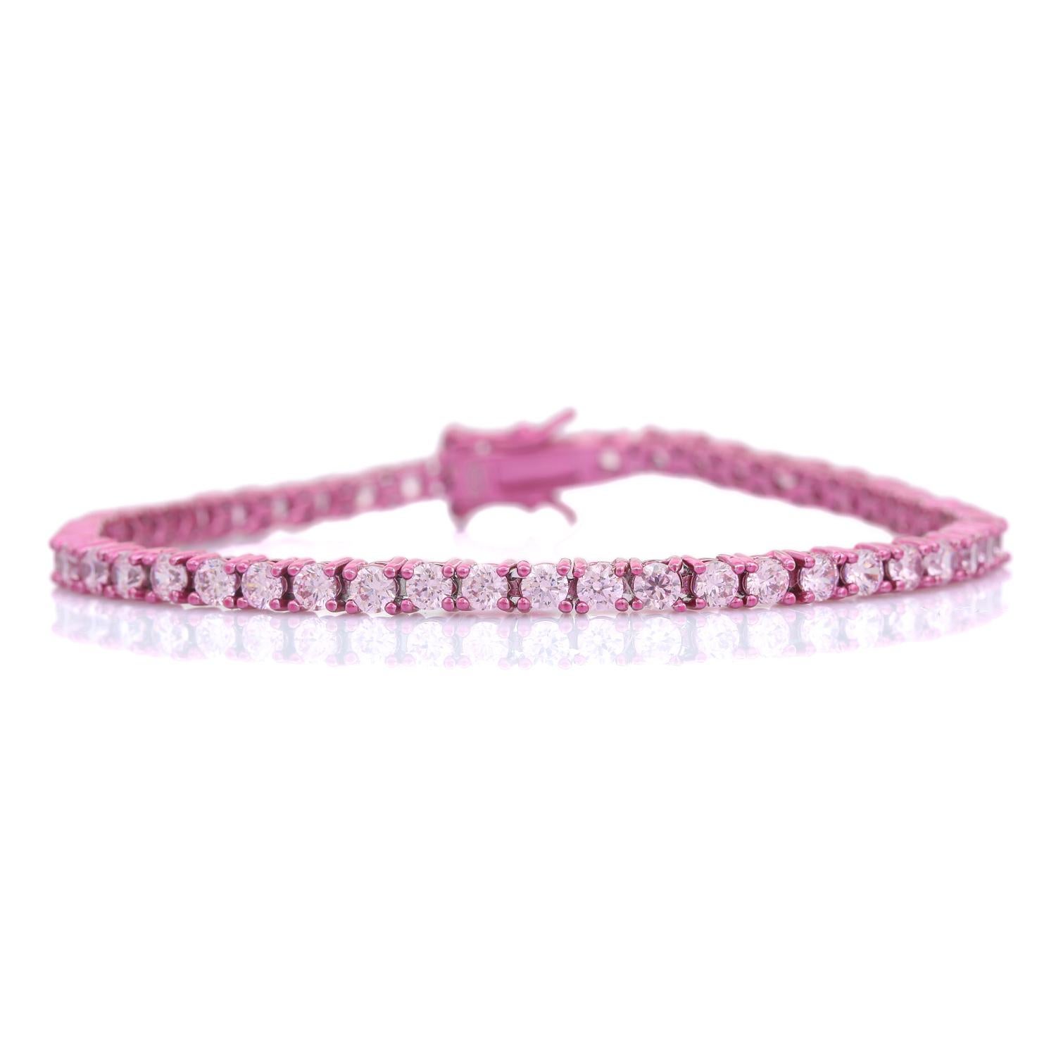 Pink Zircon Tennis Bracelet Wedding Gift for Mom in 925 Sterling Silver Jewelry For Sale 1