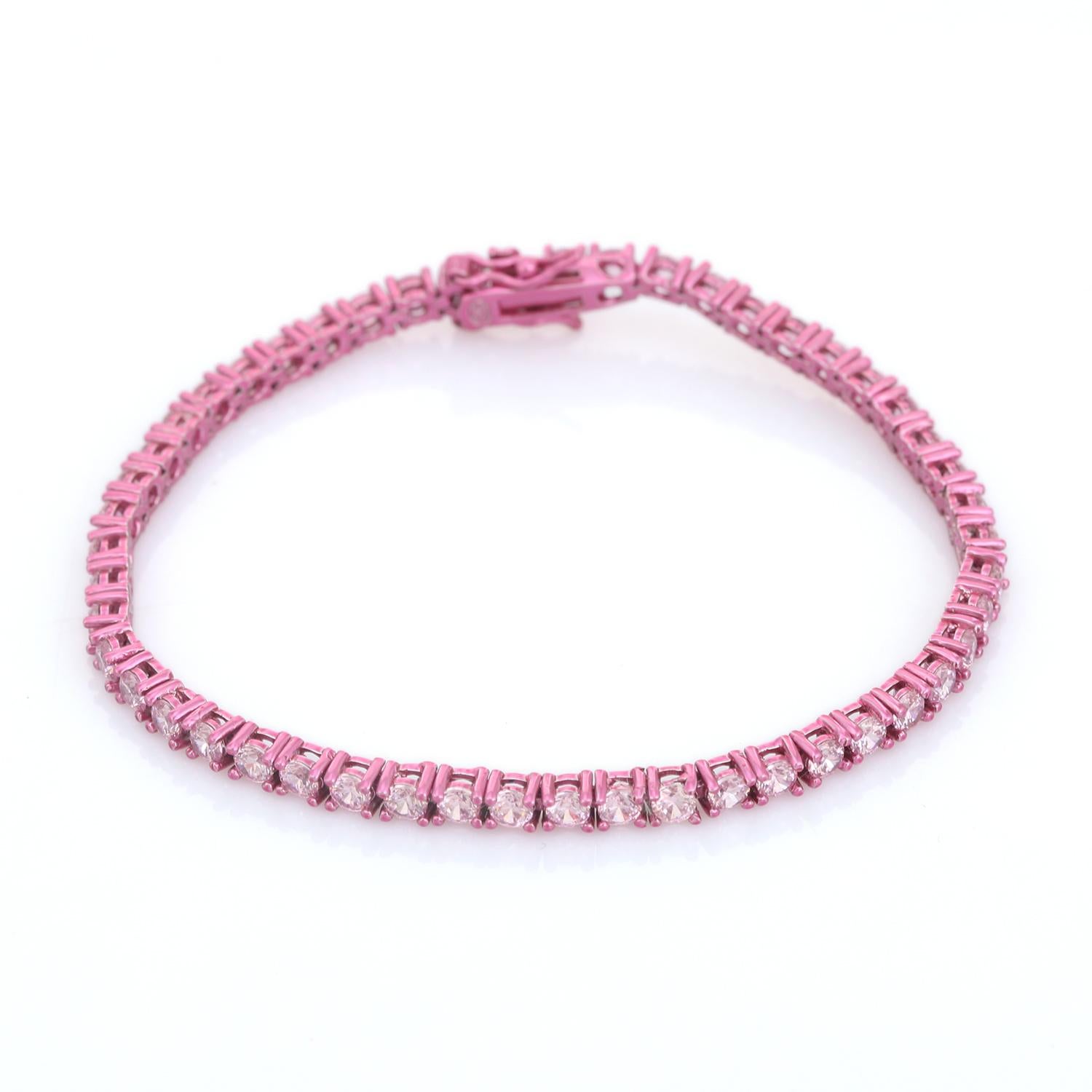 Pink Zircon Tennis Bracelet Wedding Gift for Mom in 925 Sterling Silver Jewelry For Sale 3