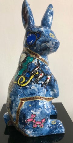 Rabbit Balloon Seller PINKHAS Unique Piece Naive Art