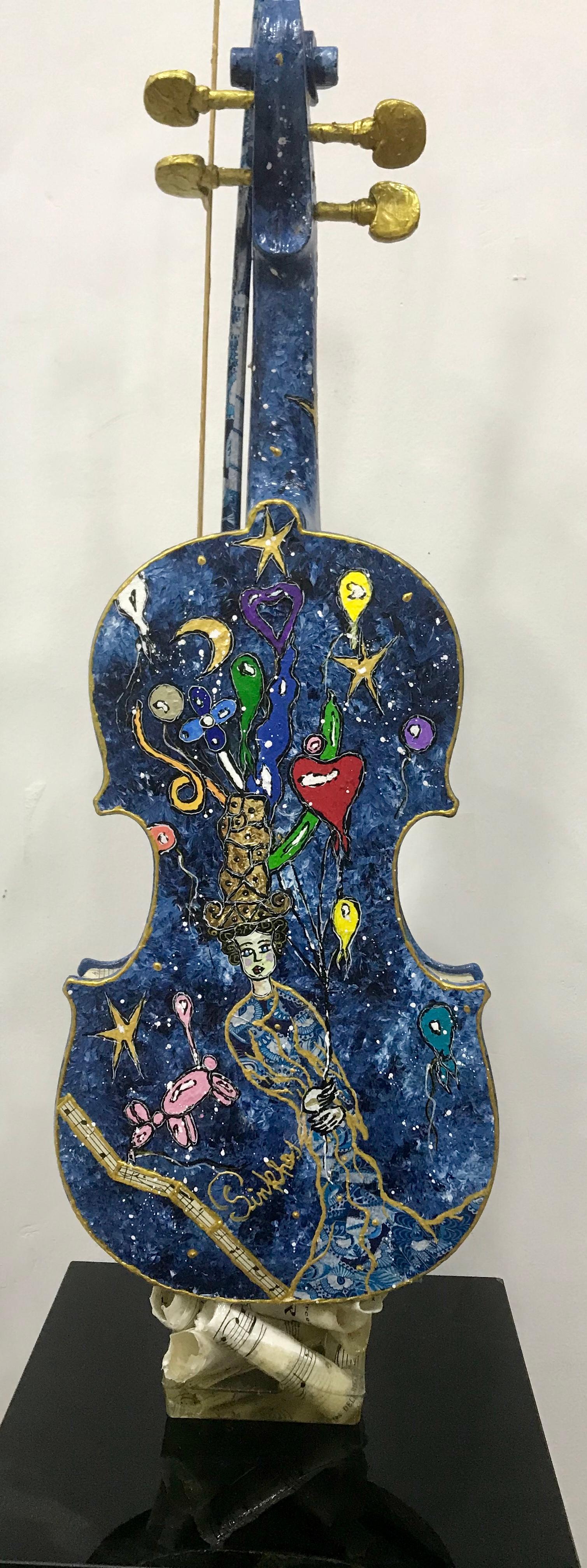 Le vendeur de ballons - Une pièce unique au violon de Chagall - Sculpture de PINKHAS