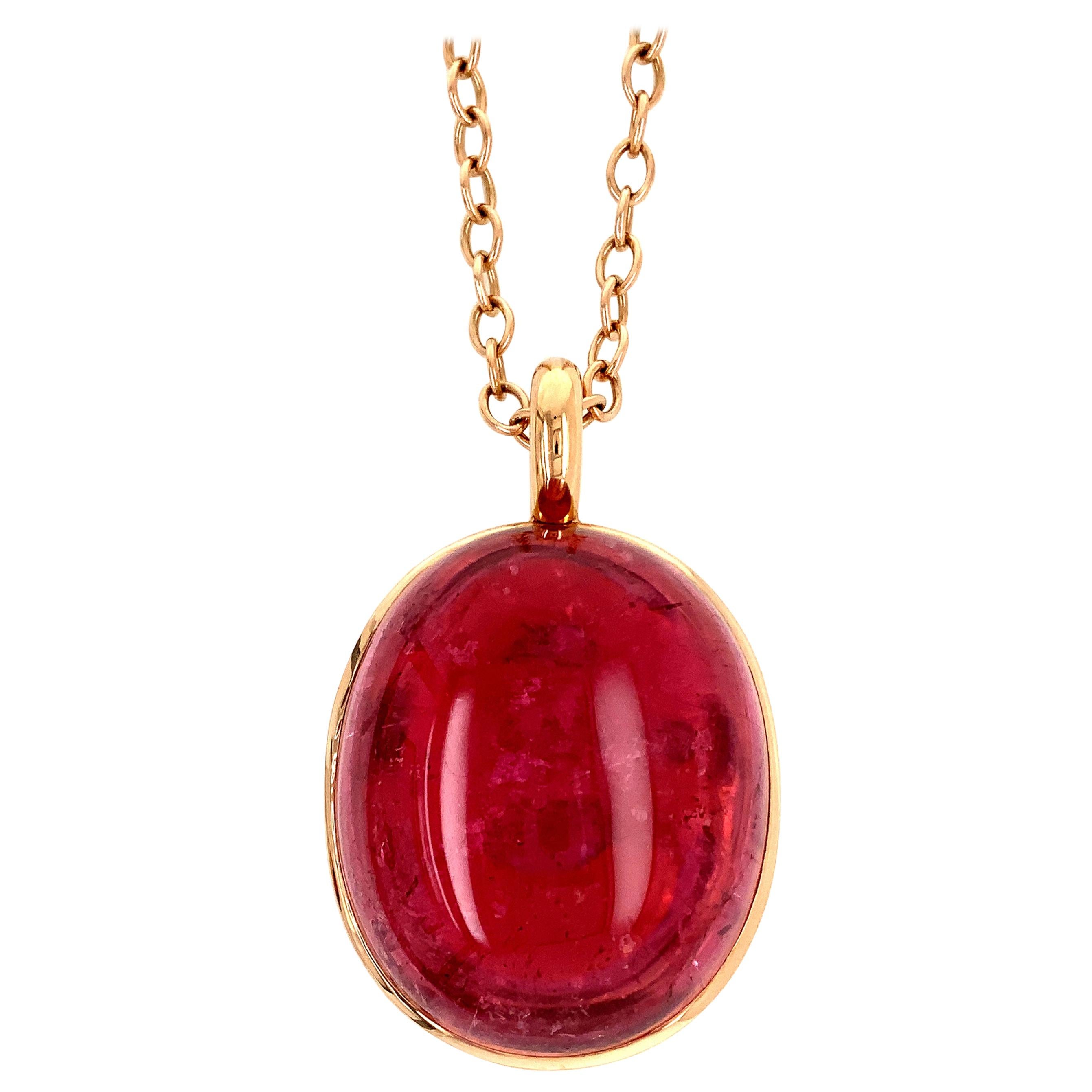 Georg Spreng - Pinkie Pendant 18K Rosé Gold Natural Pink Red Rubelite, Diamond For Sale