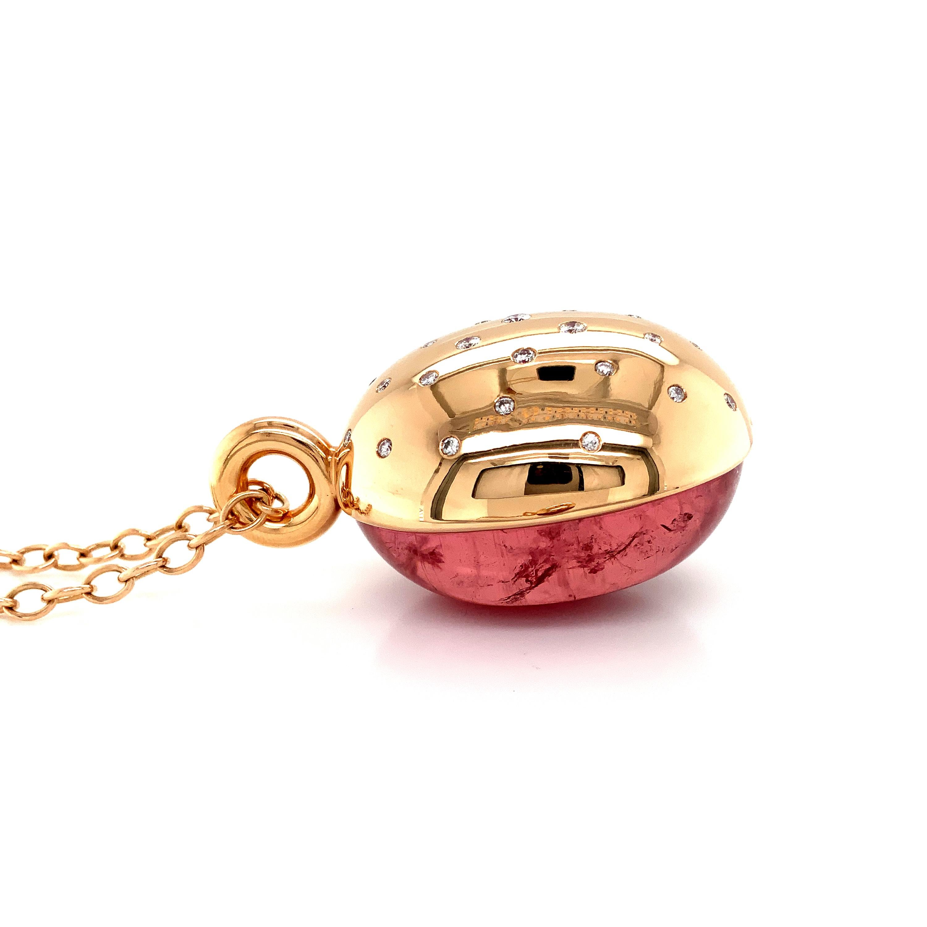 Oval Cut Georg Spreng - Pinkie Pendant 18K Rosé Gold Natural Pink Red Rubelite, Diamond For Sale