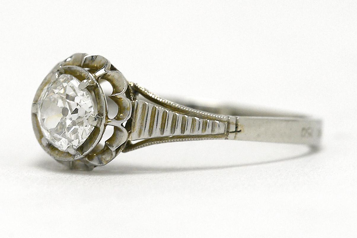 Pinkish Art Deco Diamond Engagement Ring Cushion Cut Antique 1920s White Gold In Good Condition In Santa Barbara, CA