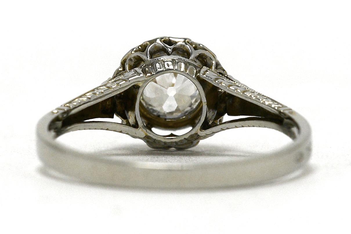 Women's Pinkish Art Deco Diamond Engagement Ring Cushion Cut Antique 1920s White Gold