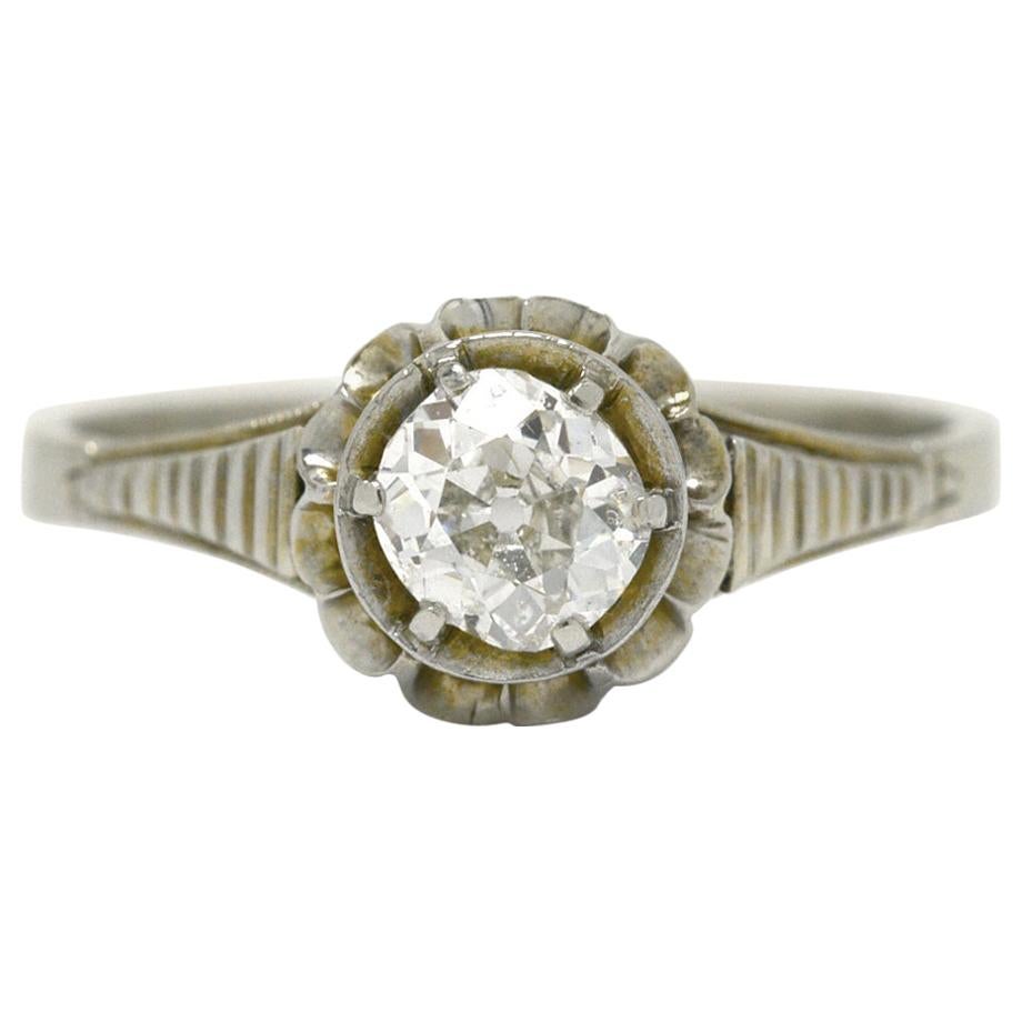 Pinkish Art Deco Diamond Engagement Ring Cushion Cut Antique 1920s White Gold