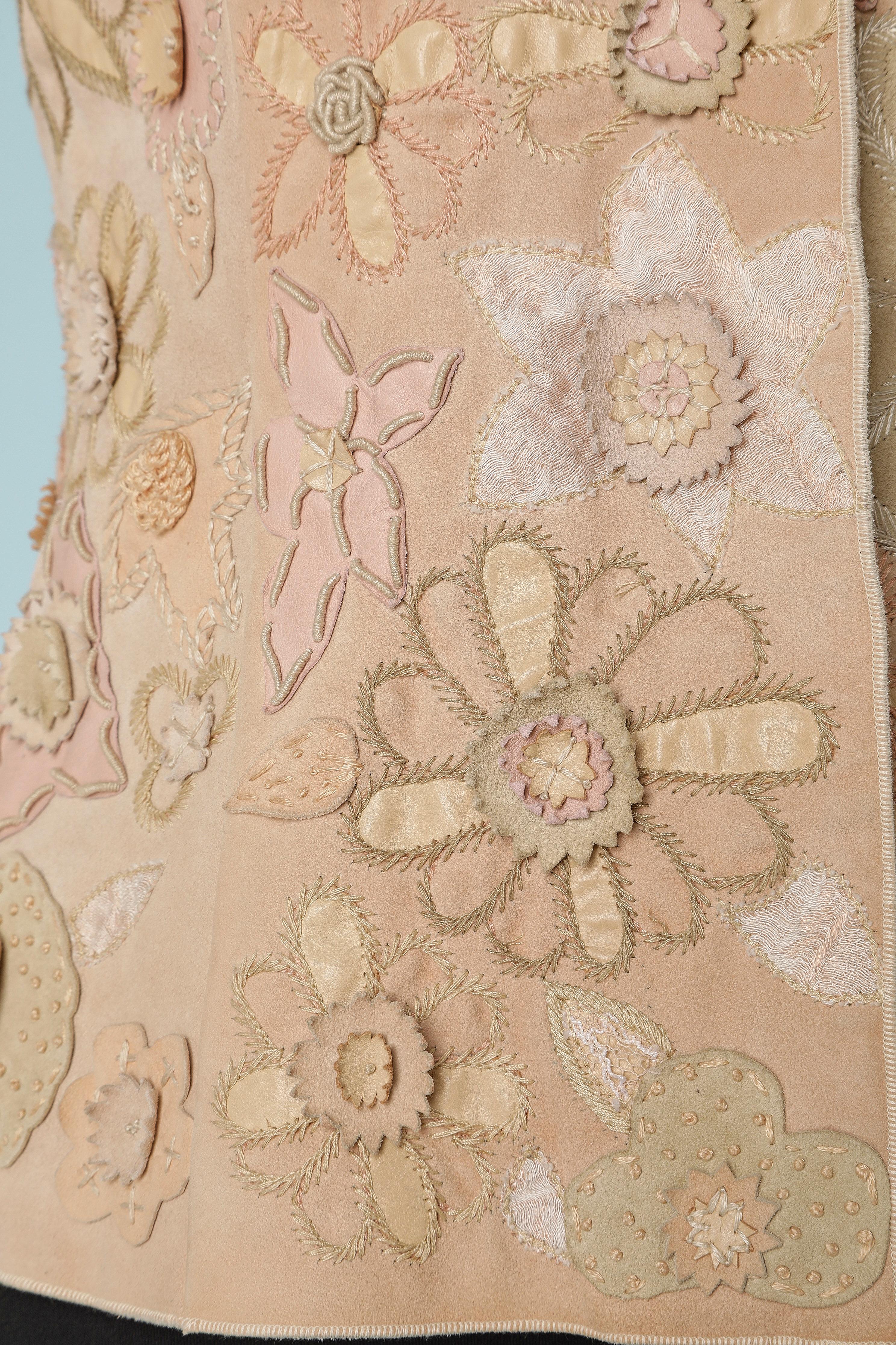 Women's Pinkish beige suede jacket with suede and leather flowers appliqué J Mendel For Sale